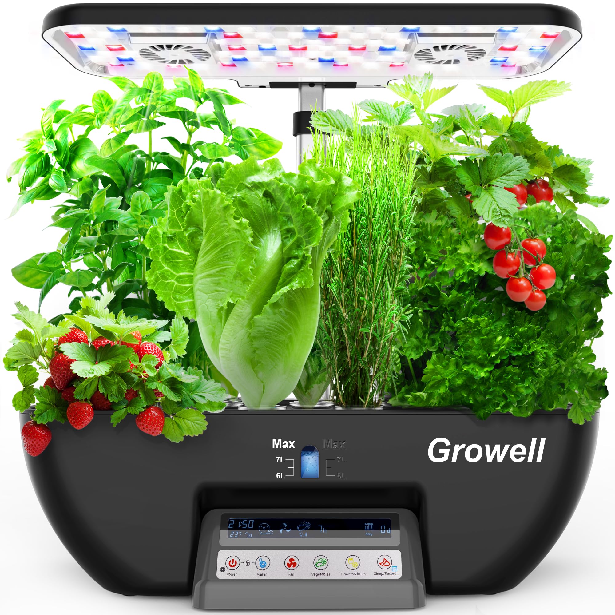 Hydroponics Growing System Kit - 17 Pods Indoor Herb Garden with 102 LED 28W Full-Spectrum Grow Lights, 2 Fans & Auto Timer, 10L Water Tank with Water Pump, Height Adjustable (Black & Grey) - Perfect for Home Gardening, Kitchen Herbs, and Year-Round Indoor Plant Growth