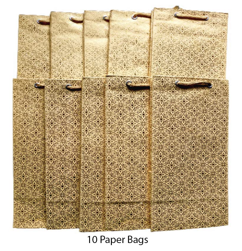 10 Pack Yellow Bottle Paper Bags - Eco-Friendly Wine Bottle Gift Bags for Parties, Weddings & Holiday Gifting