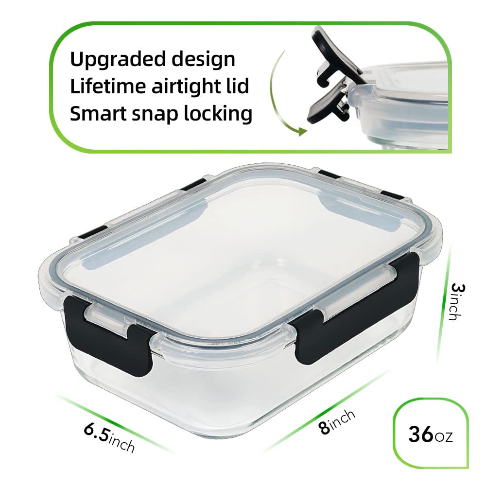DAS TRUST 3-Pack Airtight Glass Food Storage Containers with Lids - Reusable Meal Prep, Fridge Organizer & Lunch Box for Adults - Perfect for Pizza, Salad, Leftovers & Office/School Meal Prep