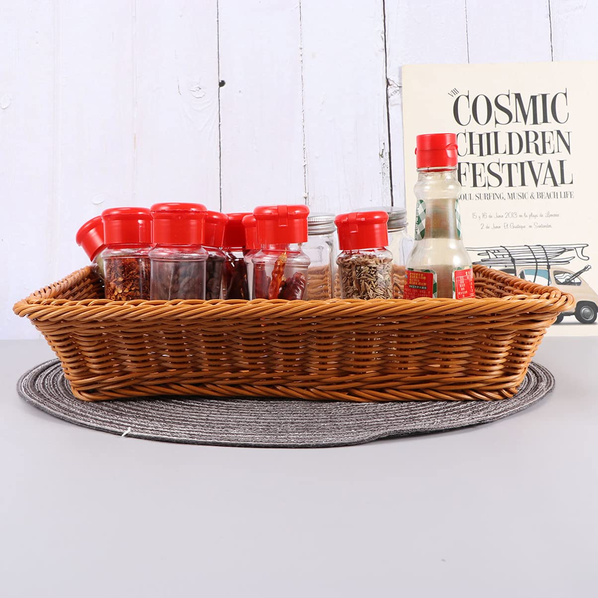 DOITOOL Woven Picnic Basket - Large Round Rattan Snack Tray for Bread, Fruits, Candy Storage - Perfect for Outdoor Picnics, Kitchen Organization & Party Serving (Imitation Wicker Harvest Basket)
