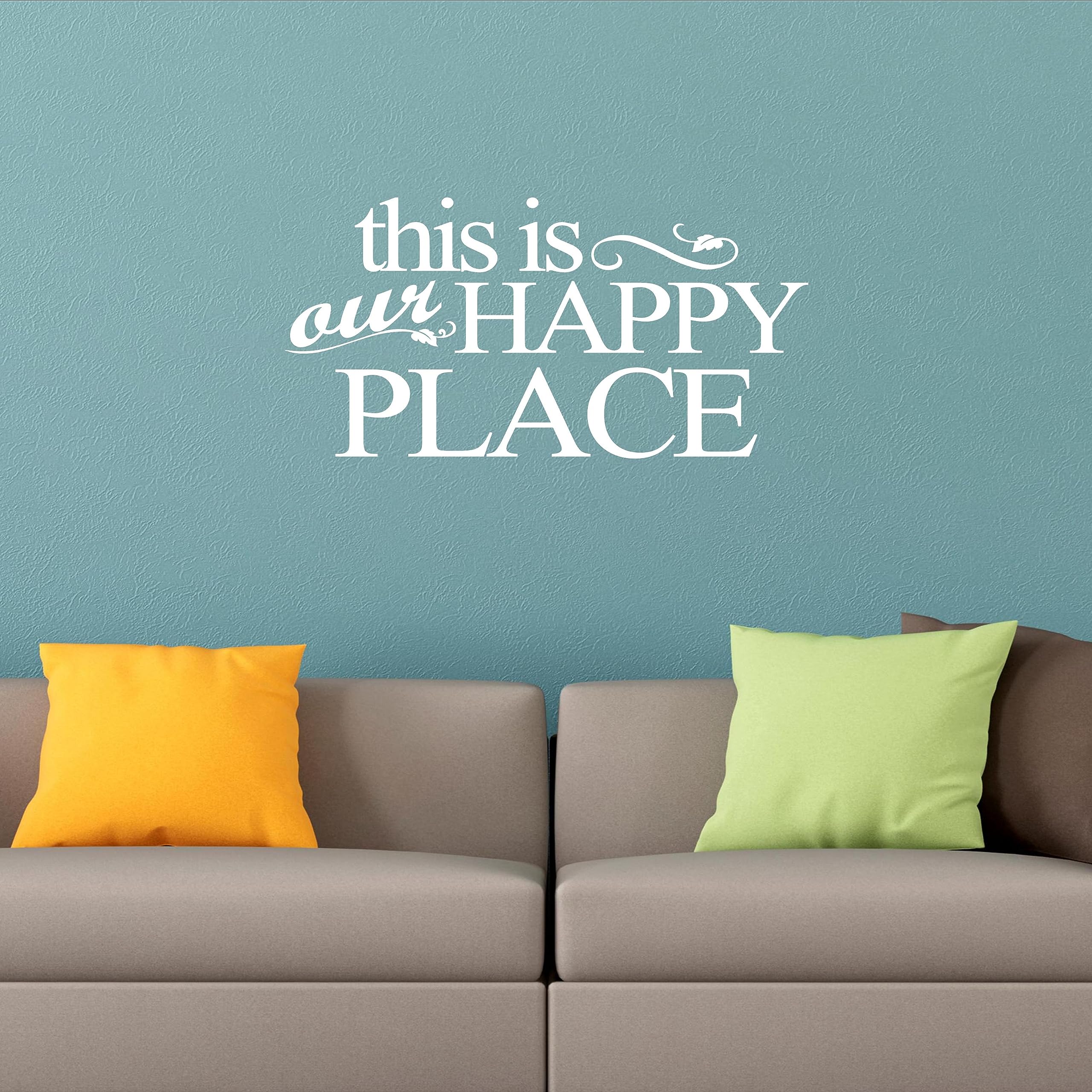 This is Our Happy Place Wall Decal - Family Room Wall Decor Sticker - Home Decorative Vinyl Art for Living Room, Nursery & Bedroom