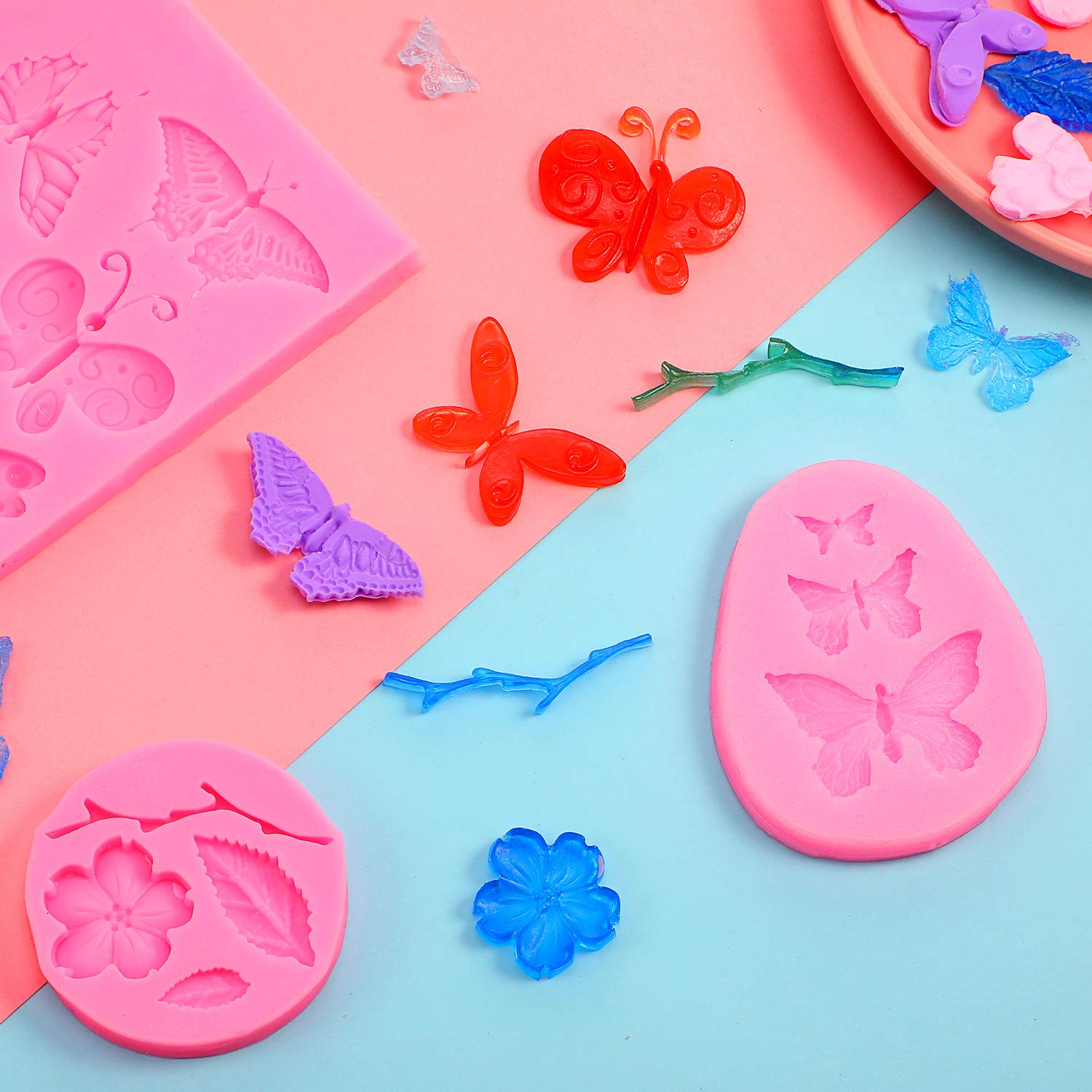 5 Pcs Butterfly & Flower Silicone Molds for Candy, Fondant, Chocolate - Cake Decorating, Polymer Clay, Wax & DIY Sugar Crafts - Perfect for Birthday Parties, Wedding Cakes & Home Baking Projects