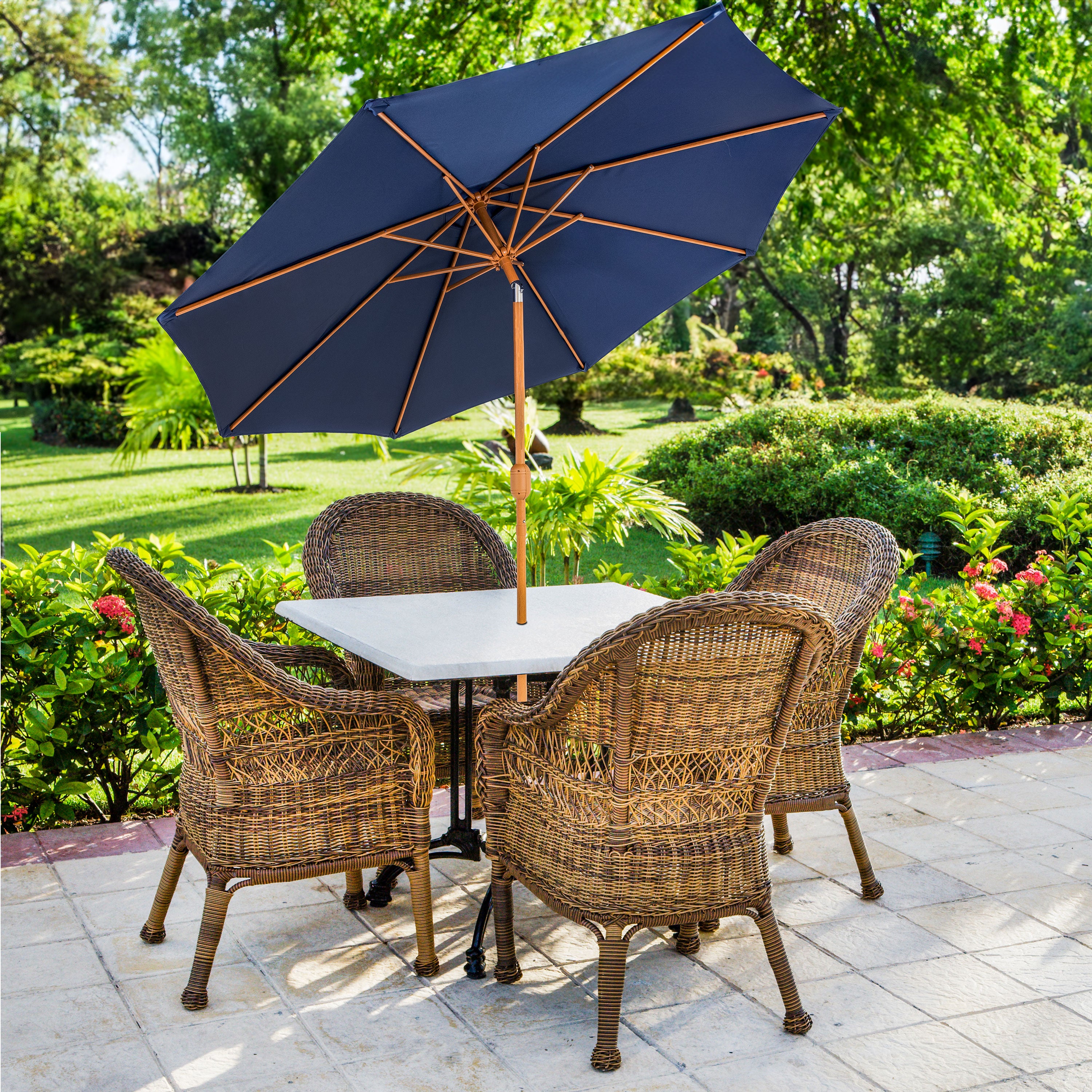 Sunnydaze 8.5 ft Outdoor Patio Umbrella with Realistic Woodgrain Finish - Perfect for Backyard, Poolside, and Garden Shade
