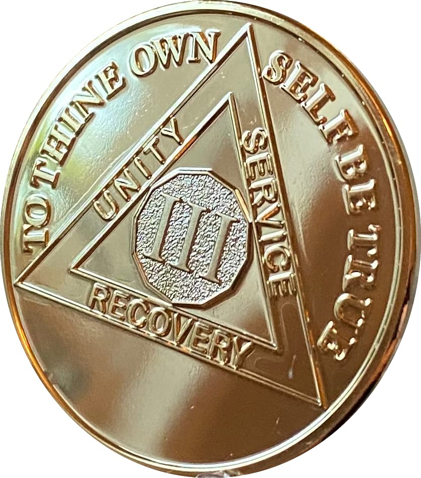3 Year AA Medallion Sobriety Chip - 22K Gold Plated Recovery Token for AA Meetings, Sobriety Milestones & Inspirational Gifts