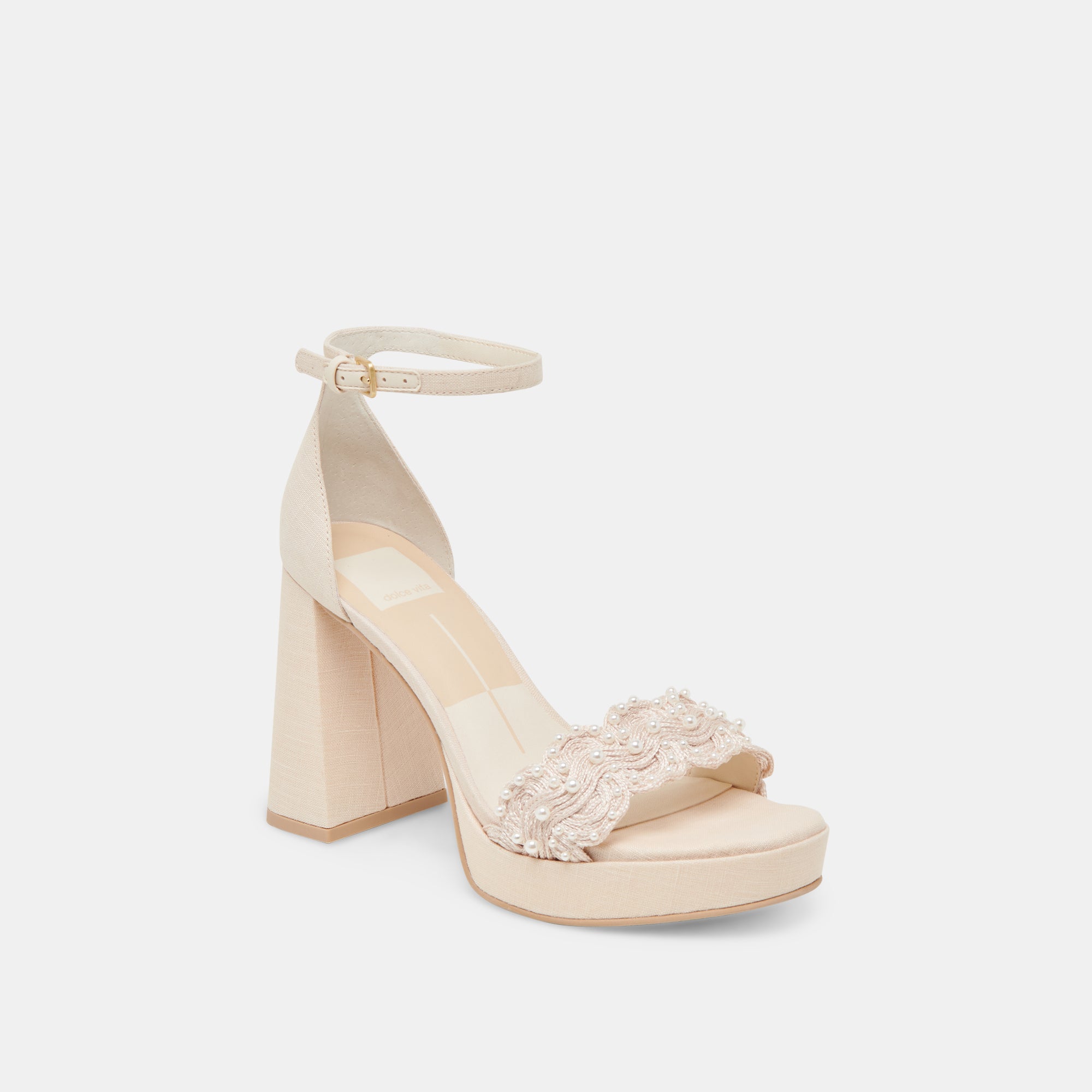 PELTIN Women's Vanilla Woven Raffia Pearl Heels - Comfortable Summer Sandals for Beach, Wedding & Party Occasions