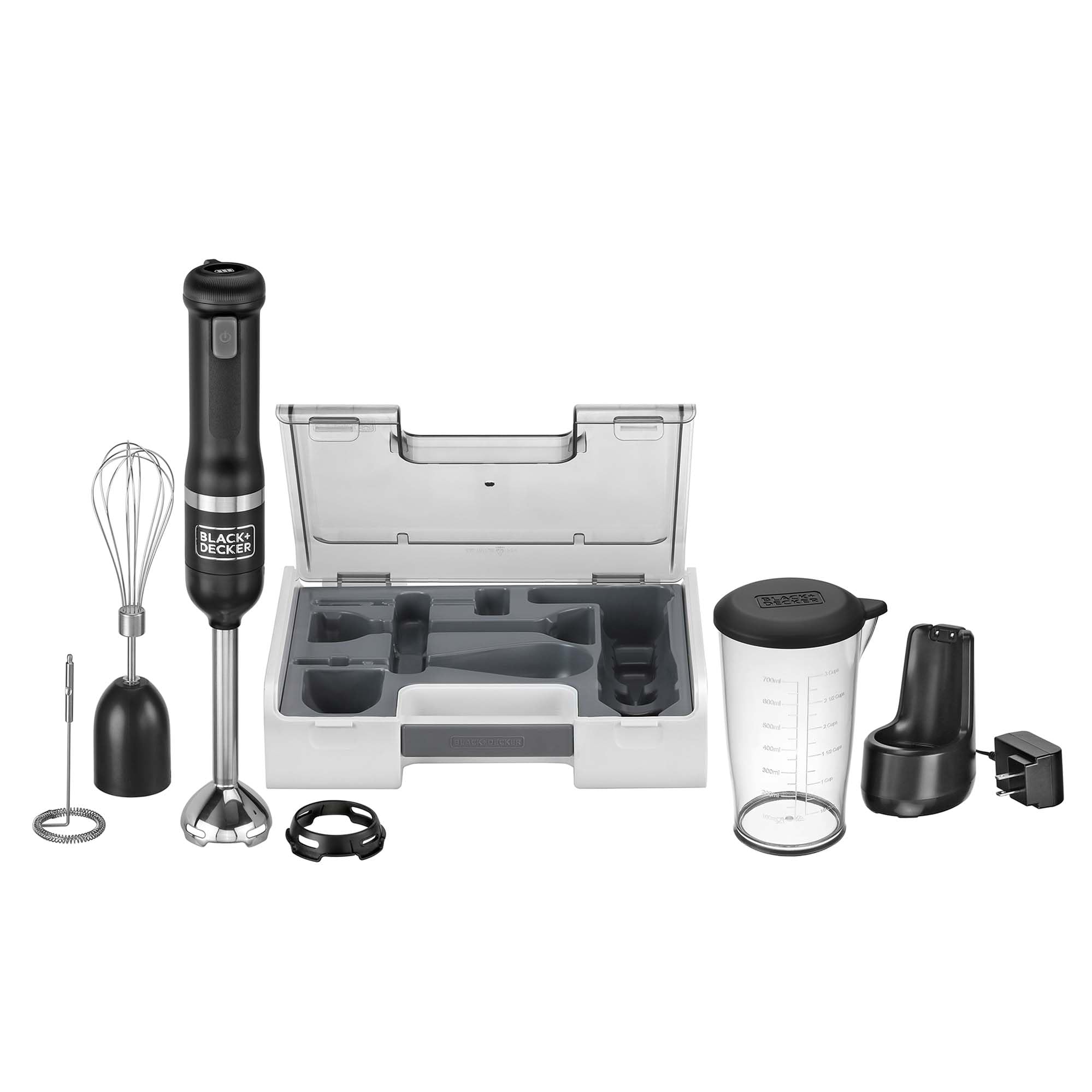 BLACK+DECKER 3-in-1 Cordless Immersion Blender Set with Whisk & Milk Frother - BCKM1013KS10 | Hand Blender with Storage & Charging Dock | Perfect for Smoothies, Soups & Baking | Black