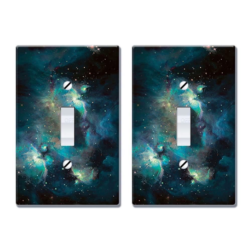 WIRESTER Single Gang Toggle Light Switch Plate Cover - Blue Sky Galaxy Nebula Design, 2-Pack | Decorative Wall Plate for Bedroom, Living Room & Office