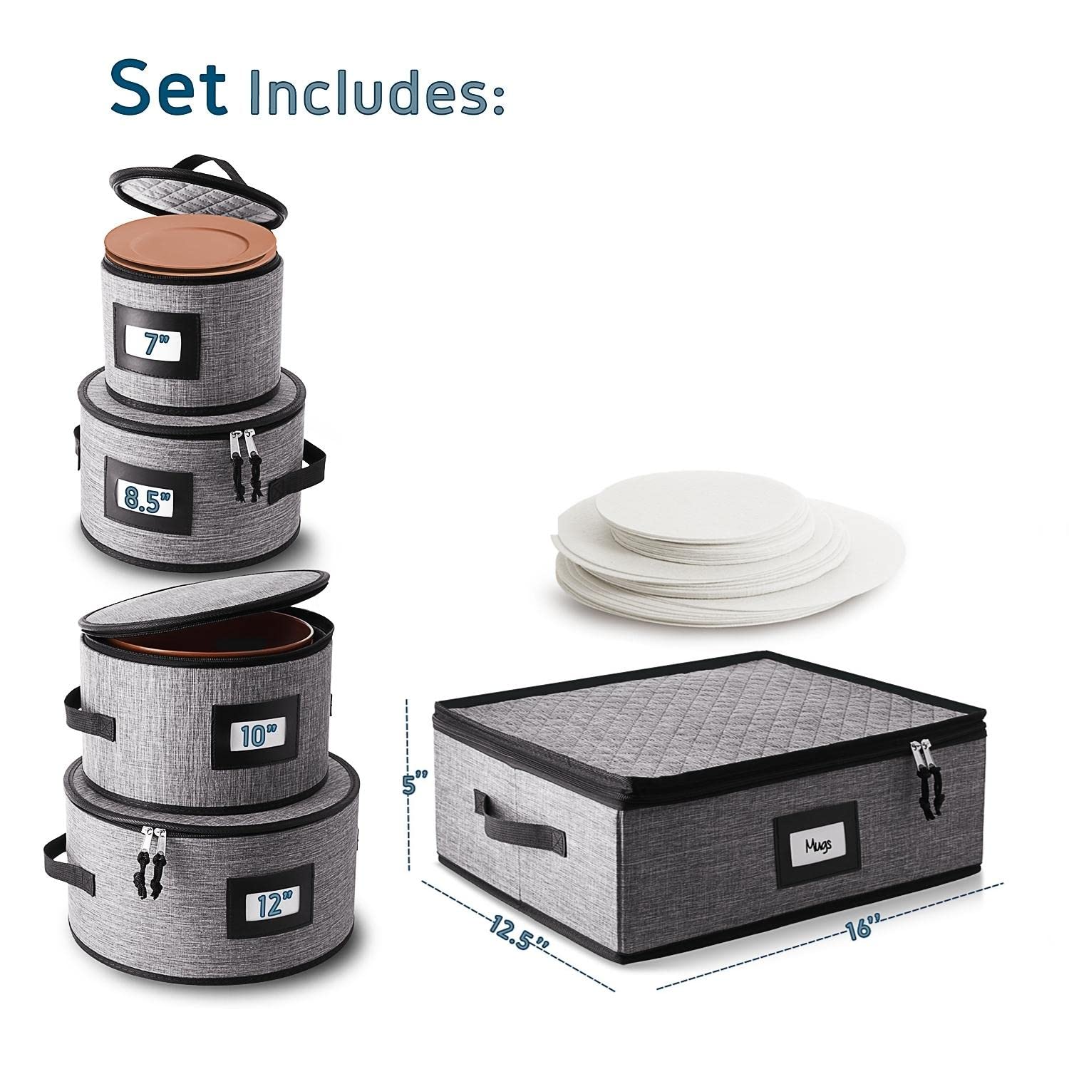 Premium 5-Piece Fine China Storage Set – Hard Shell Stackable Dish Organizer with Dividers for Mugs, Plates & Bowls | Ideal for Moving, Seasonal Storage & Kitchen Organization