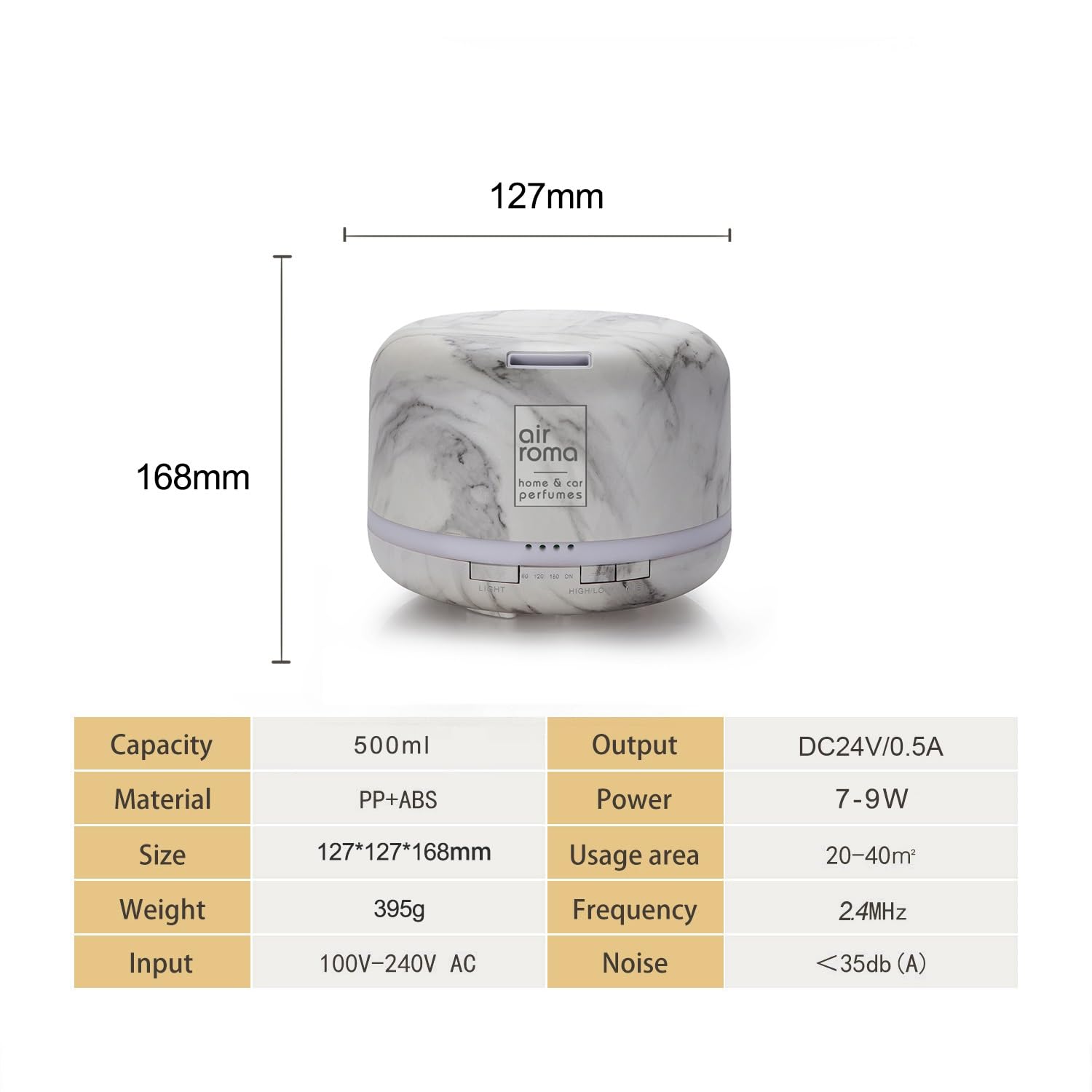 AIR-ROMA 500Ml Ultrasonic Aroma Diffuser with Essential Oils - 7 Color LED Lights, Auto Shut-Off | Electric Aromatherapy Humidifier for Home, Office, Yoga & Spa Relaxation | Lemongrass Oil Included