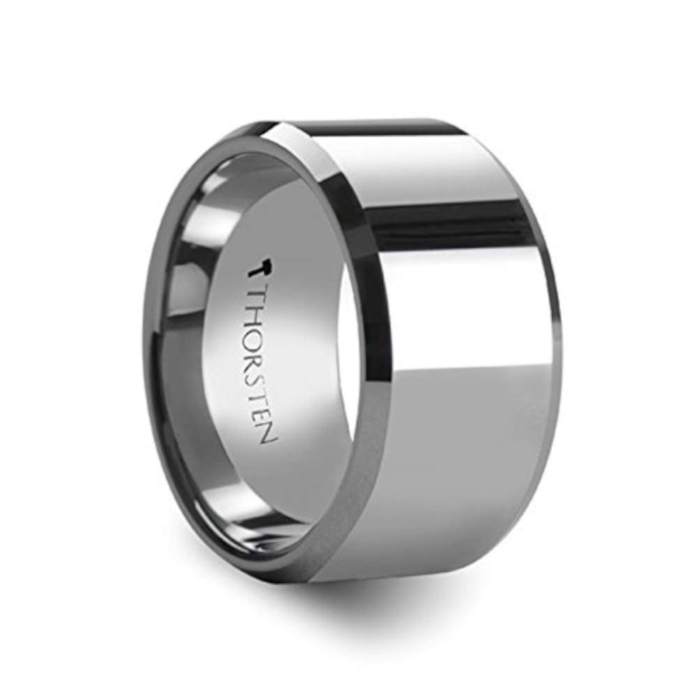 PITTSBURGH 12mm Tungsten Carbide Wedding Band for Men - Comfort Fit Beveled Edge Ring - Free Engraving & Sizing - Perfect for Anniversary, Engagement & Everyday Wear