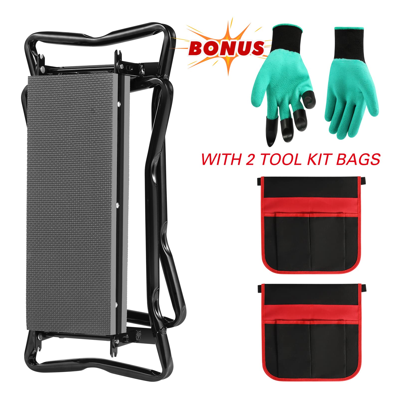 Heavy Duty Folding Garden Kneeler and Seat with EVA Foam Pad - Gardening Stool with 2 Extra Large Pockets & Detachable Belt - Perfect Gardening Gift for Women & Men - Ideal for Planting, Weeding and Outdoor Yard Work