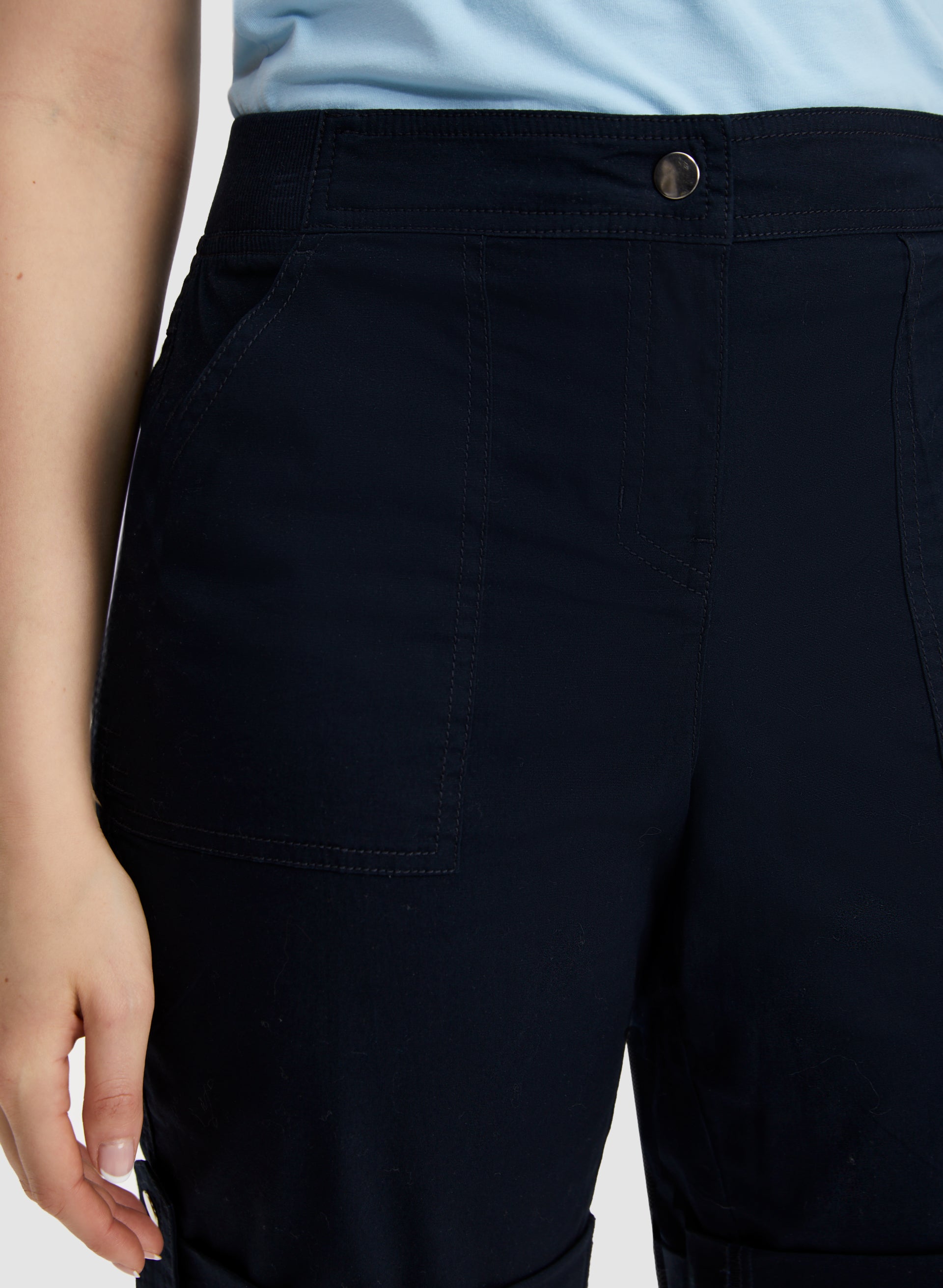 Women's High Waist Cuffed Denim Shorts with Tab Detail - Casual Summer Outfit for Beach, Streetwear & Travel