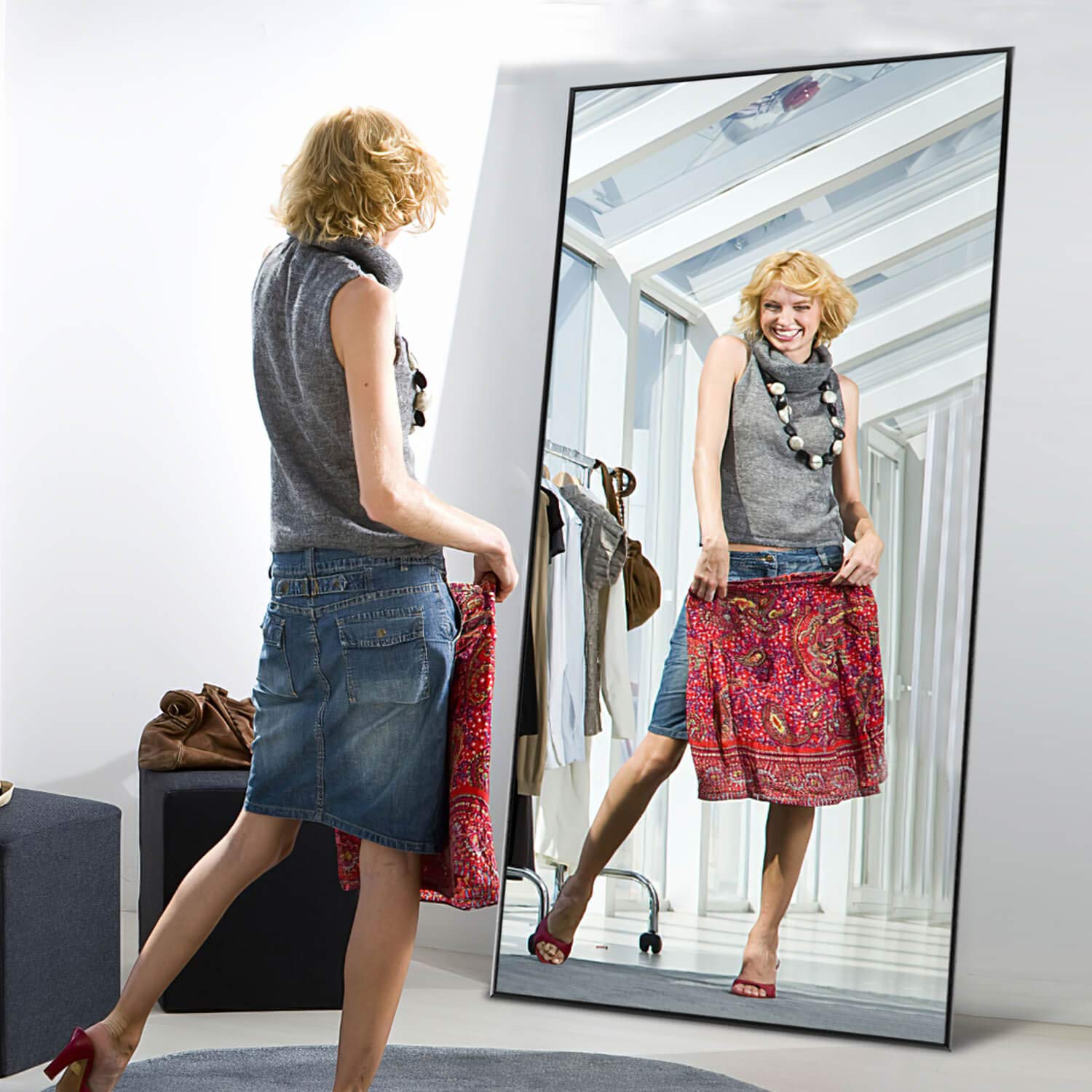 Elevens 71x32 Inch Aluminum Alloy Full Length Mirror - Large Wall & Floor Mirror with Sturdy Metal Frame for Gym, Bedroom, Dressing Room & Home Decor - Black