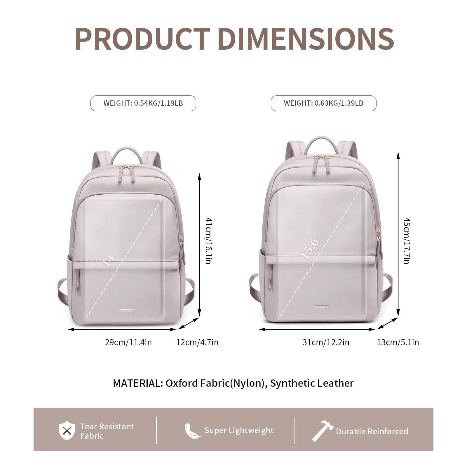 Stylish Slim Laptop Backpack for Women - Lightweight Computer Bag Fits 14 Inch Notebook - Perfect for Work, Travel & College (Pinkish Gray) | Ideal for Business Professionals, Students & Commuters