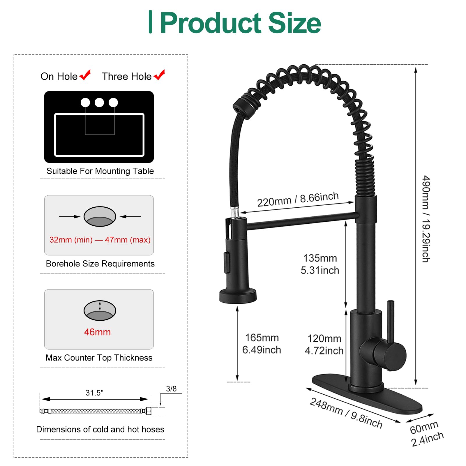 VOTON Modern Black High Arc Pull Down Kitchen Faucet with Dual Function Sprayer - Farmhouse Sink Faucet for Bar, RV, Kitchen & Laundry | Perfect for Cooking, Washing Dishes & Utility Tasks