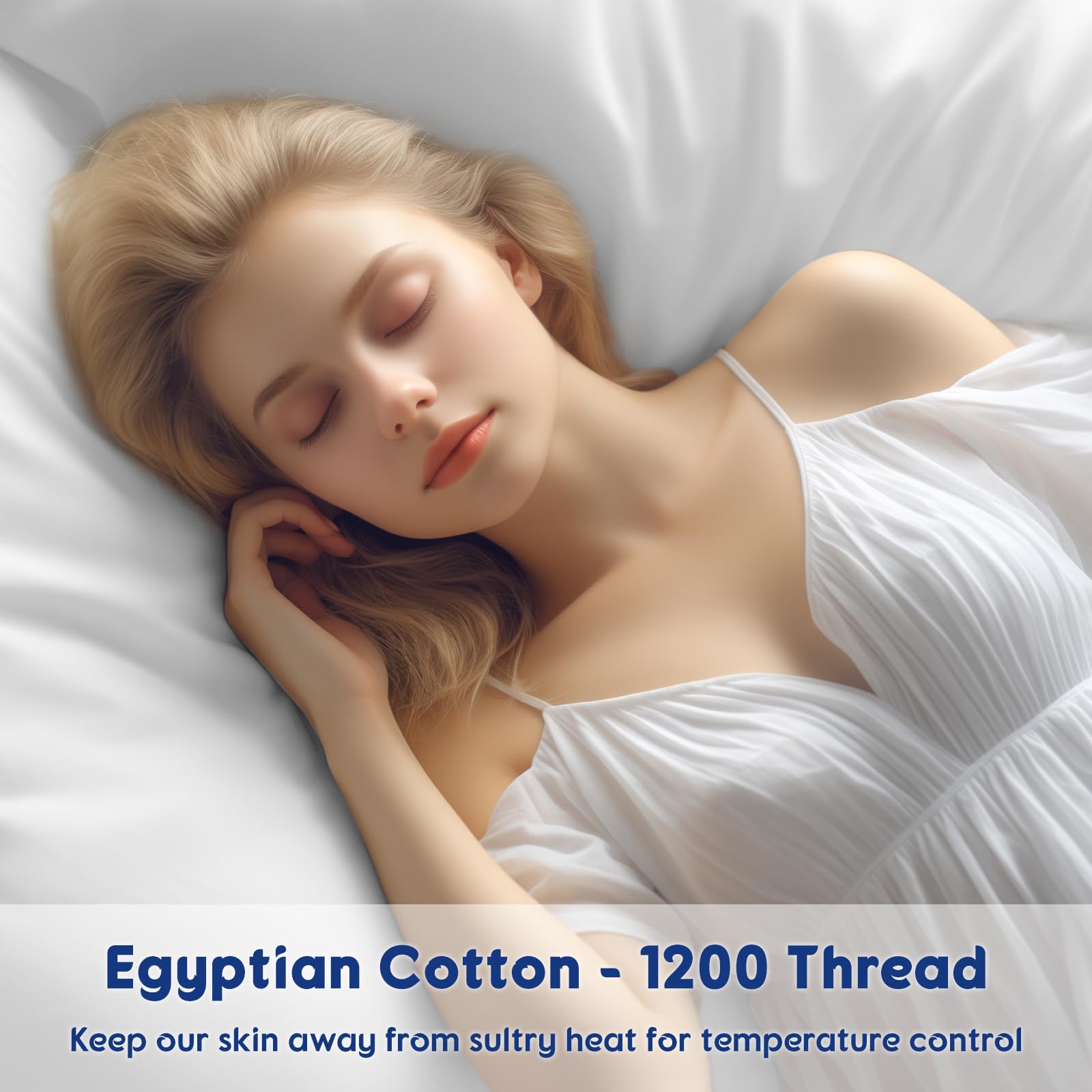 Premium 100% Egyptian Cotton Sheets Set - 1200 Thread Count King Size 4-Piece (Fits Up to 16