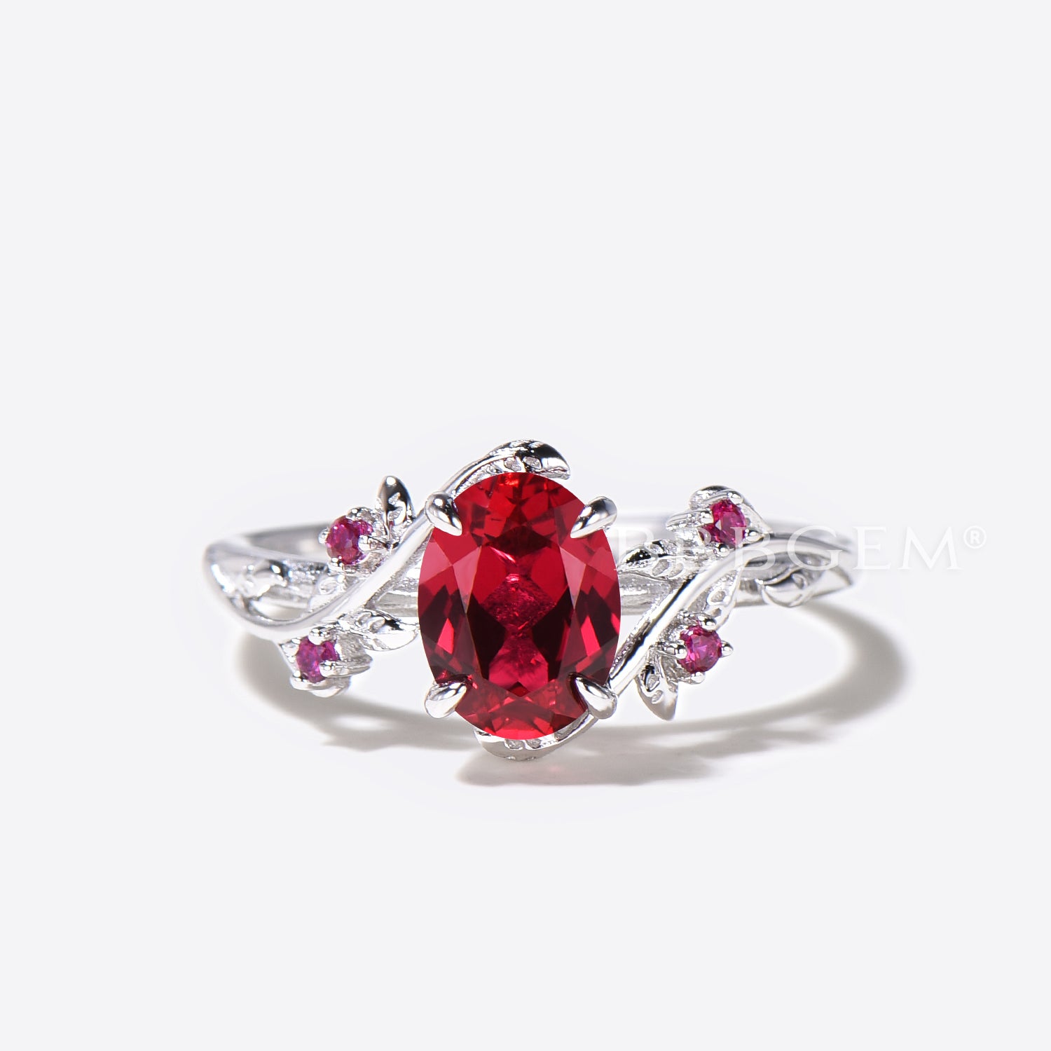 Natural Oval Red Ruby Engagement Ring & Leaf Wedding Band Set - Vintage Inspired Jewelry for Proposals, Anniversaries & Romantic Occasions