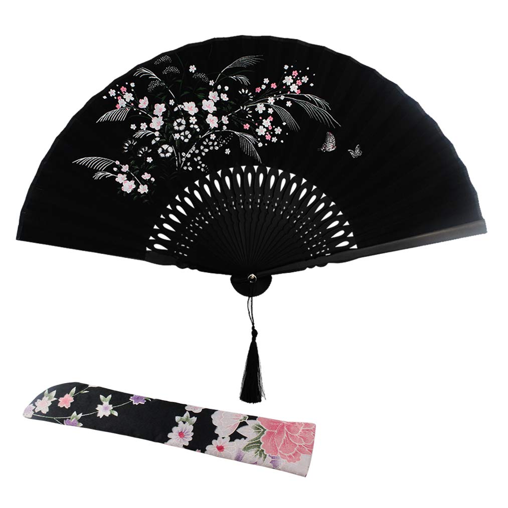Vintage Chinese Japanese Folding Hand Fan with Fabric Sleeve - Elegant Portable Cooling Fan for Women - Perfect Birthday Gift, Home Decor & Summer Accessory - Ideal for Weddings, Tea Parties and Outdoor Events