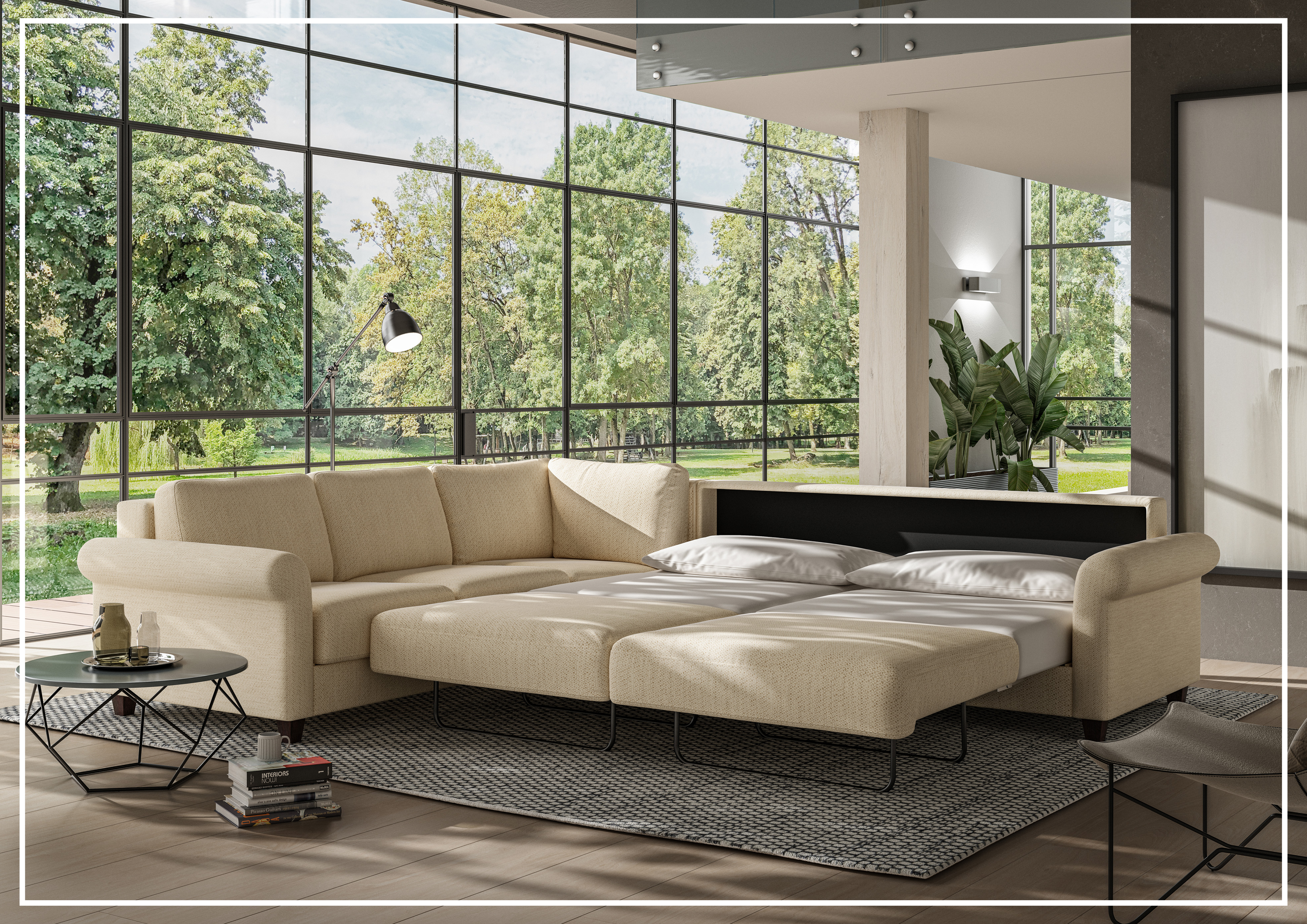 Luonto Hugo Flex Fabric King Size Sectional Reversible Sleeper Sofa - Convertible L-Shaped Couch Bed for Living Room, Guest Room & Small Spaces