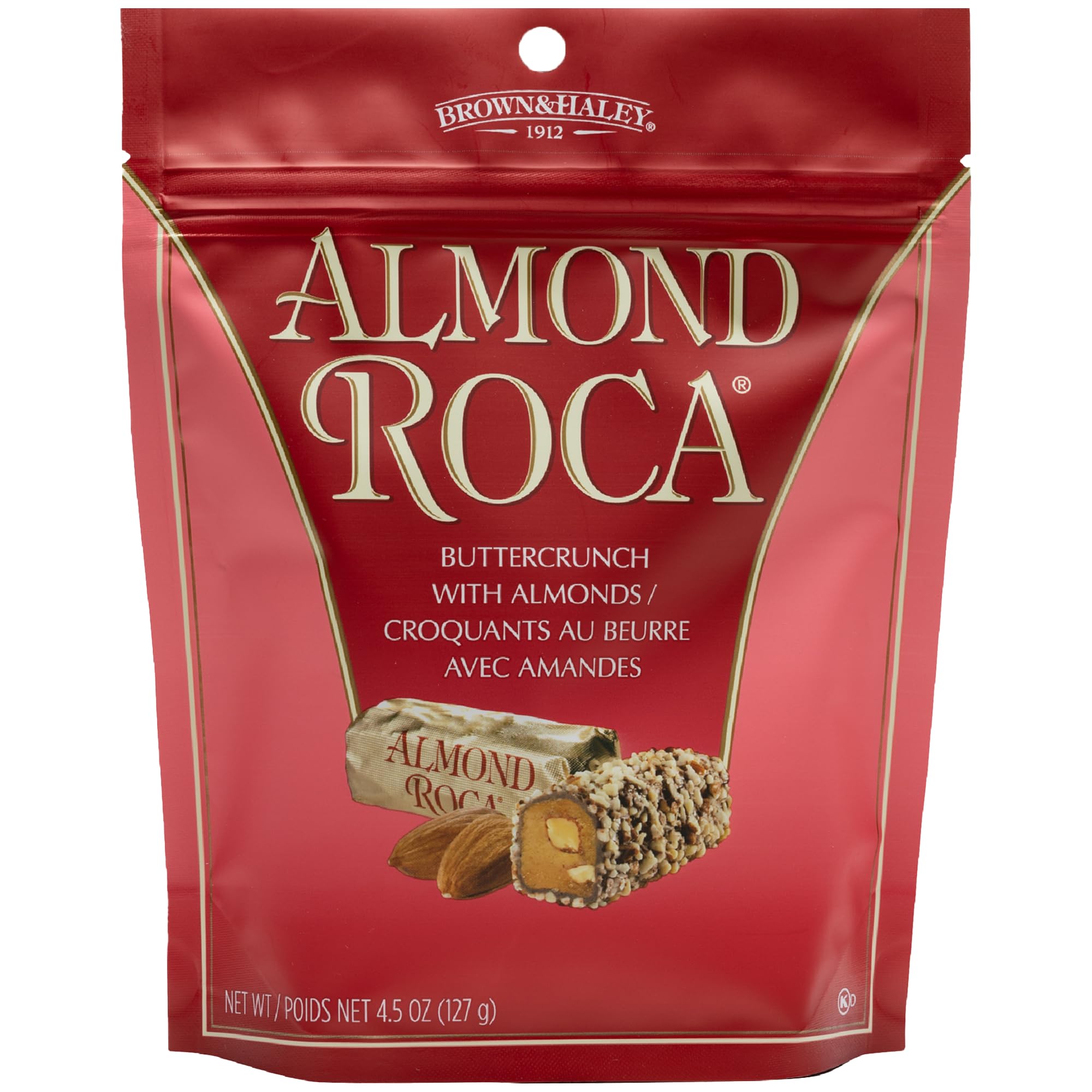 Brown & Haley Almond ROCA Individually Wrapped Chocolate Candy - Classic Buttercrunch Toffee with Almonds, 4.5oz (Pack of 1) | Perfect for Gifts, Party Favors & Holiday Treats