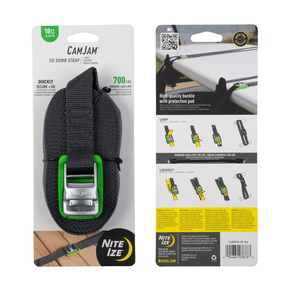 Nite Ize CAMJAM® Heavy Duty Tie Down Straps 18ft - Adjustable Bungee Cords for Securing Cargo, Camping Gear, Motorcycle & Outdoor Equipment