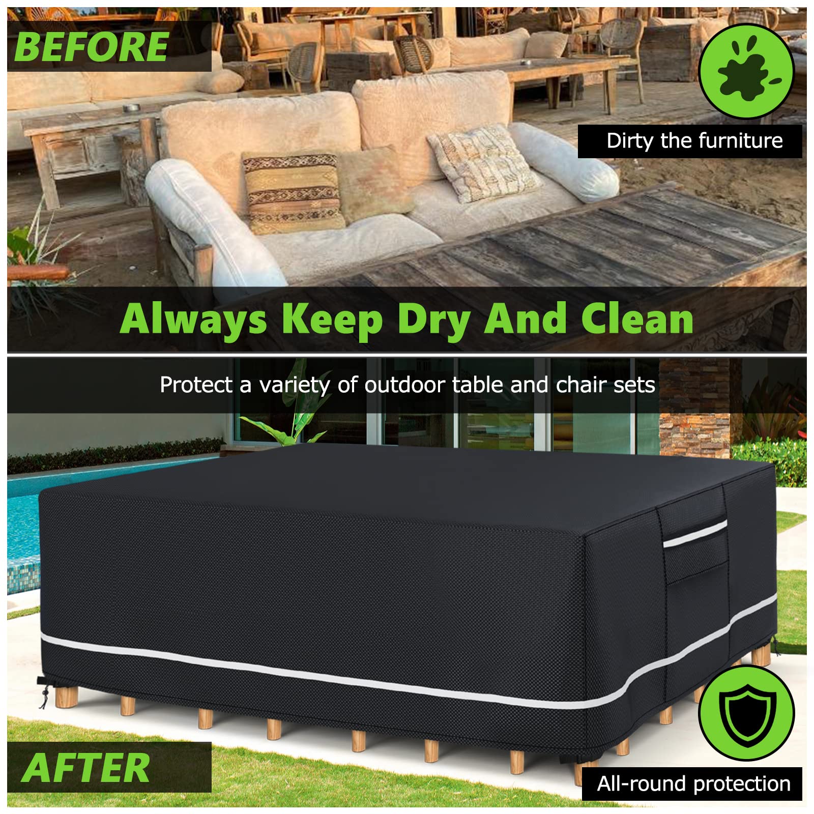Heavy Duty 600D Waterproof Patio Furniture Covers - Outdoor Sectional Sofa Set Protector, Tear Resistant & UV Resistant, 110