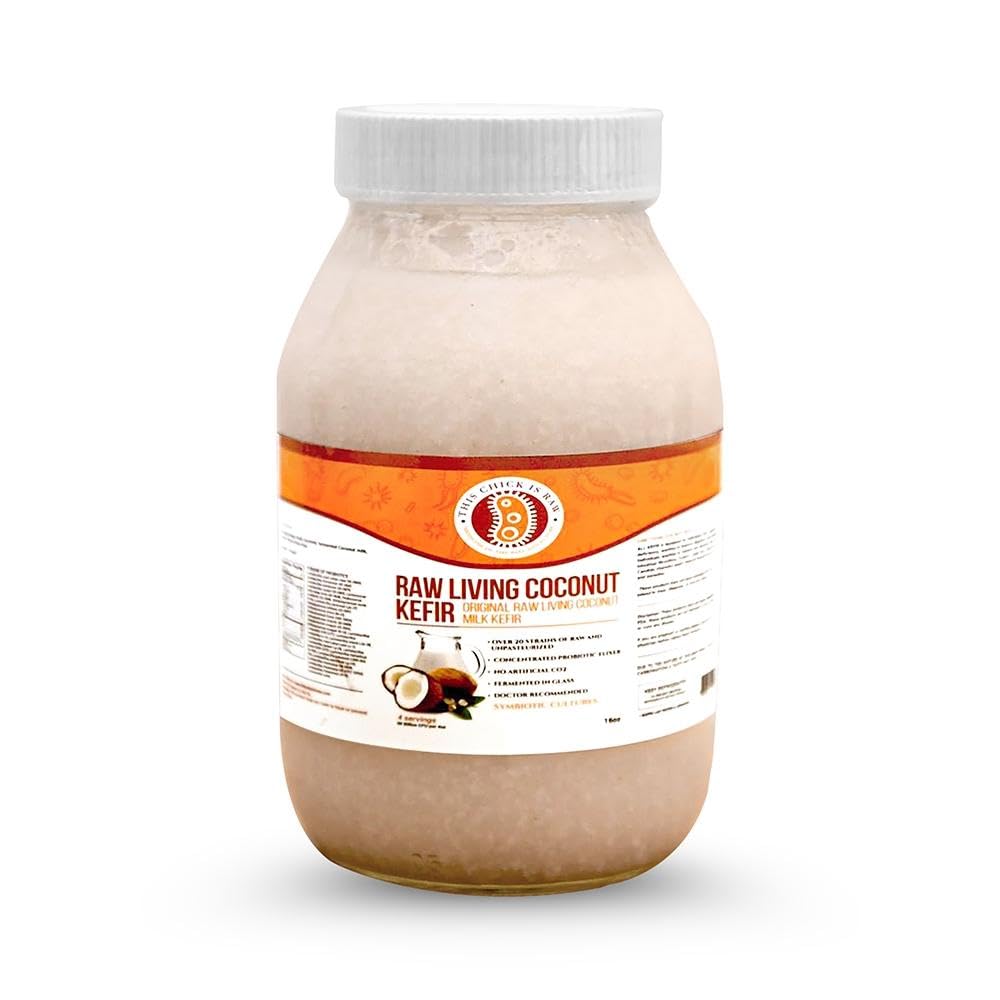 Organic Vegan Low-Sugar Coconut Milk Kefir Probiotic Drink - Raw Living Fermented Beverage for Gut Health & Digestion Support - Gallon Size - Perfect for Smoothies, Breakfast Bowls & Healthy Gut Routine