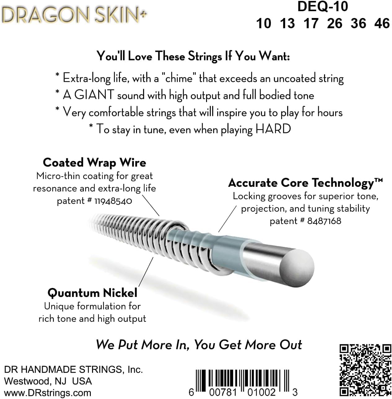 DR Strings DRAGON SKIN+ Coated Electric Guitar Strings DEQ-10 (10-46 Gauge) - Quantum Nickel Wound for Superior Tone & Longevity - Comfortable Feel for Rock, Blues & Studio Recording