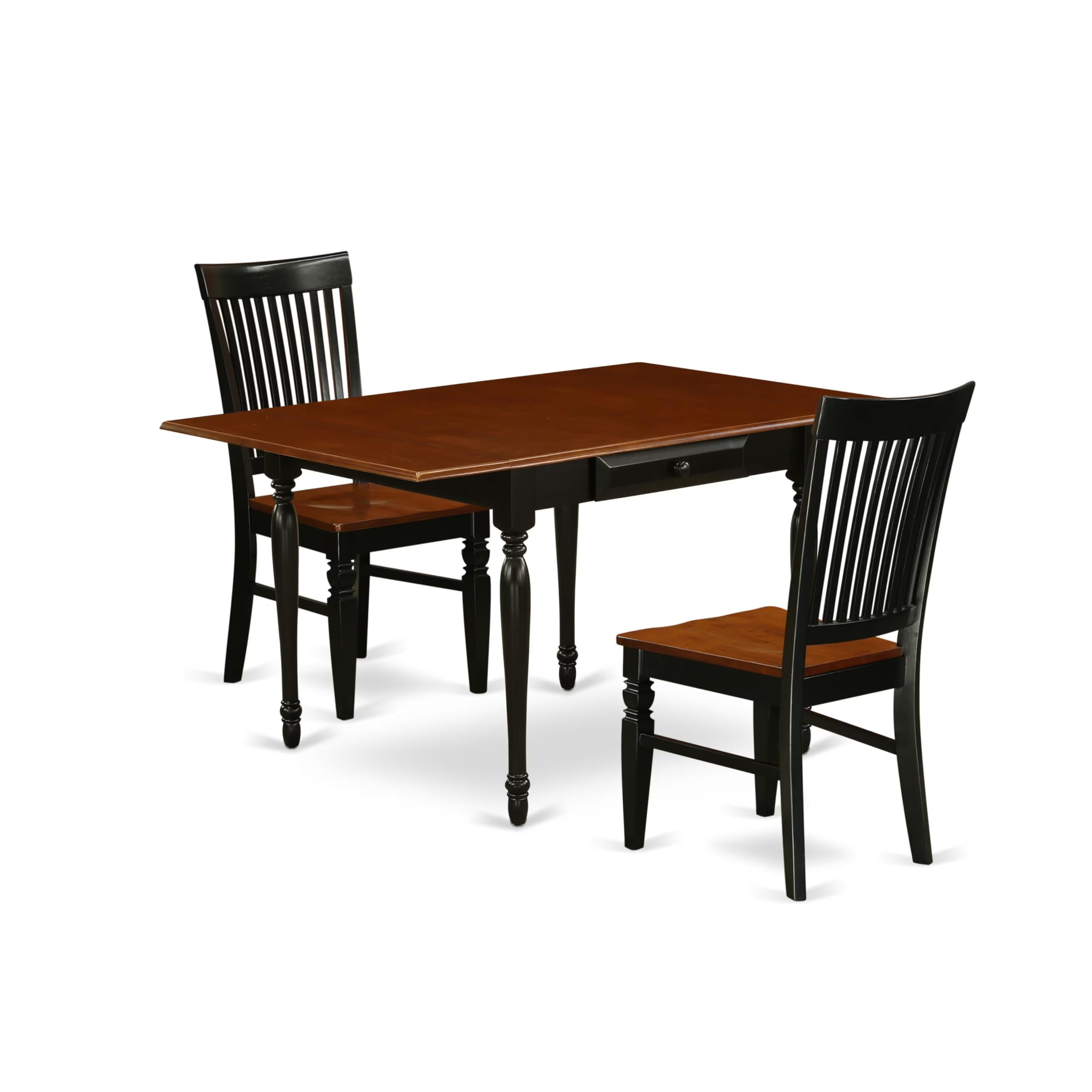 Modern 3-Piece Dining Table Set with Drop Leaf & 2 Chairs - 36x54 Inch Rectangle Wooden Table in Black & Cherry - Perfect for Small Spaces, Apartments & Breakfast Nooks - East West Furniture MZWE3-BCH-W