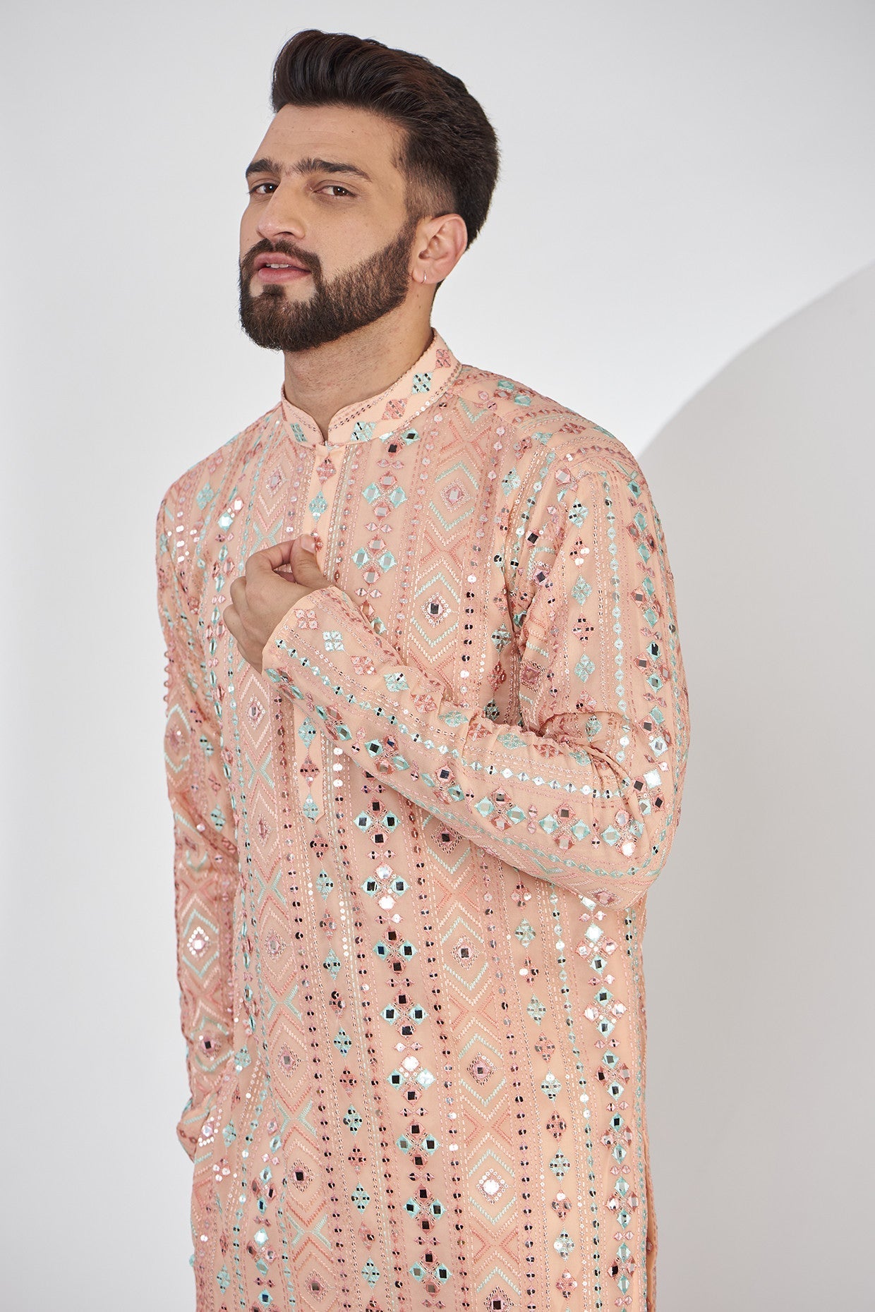 Stylish Peach Mirrorwork Kurta for Women - Traditional Indian Embroidered Tunic Top - Perfect for Festivals, Weddings & Casual Wear