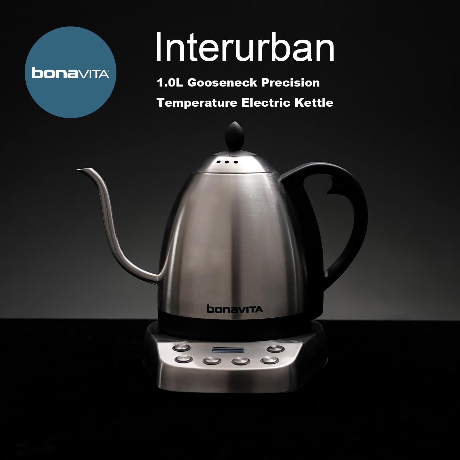 Bonavita Gooseneck Electric Kettle - 1L Stainless Steel Water Boiler with Digital Temperature Control & 6 Presets | Perfect for Pour-Over Coffee, Tea, French Press & Home Brewing | Fast Heating & Precise Pouring for Coffee Shops, Cafés & Kitchen Use