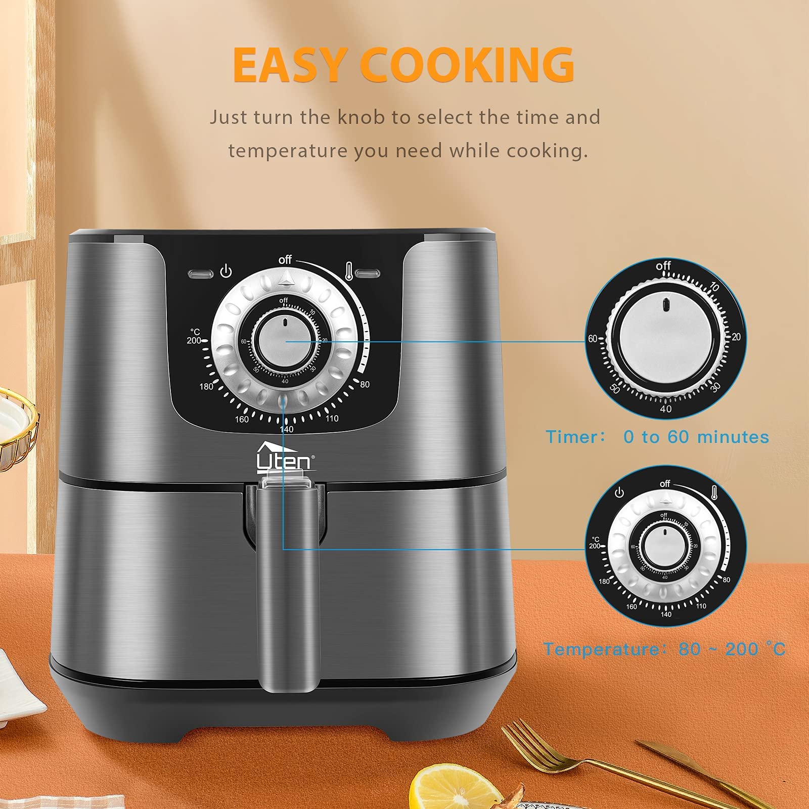 5.8 Quart Air Fryer 1700W - Oil Free Cooker with Non-Stick Basket, Timer & Temperature Control - Perfect for Healthy Frying, Roasting, Baking & Reheating - Ideal for Family Meals, Parties & Quick Snacks