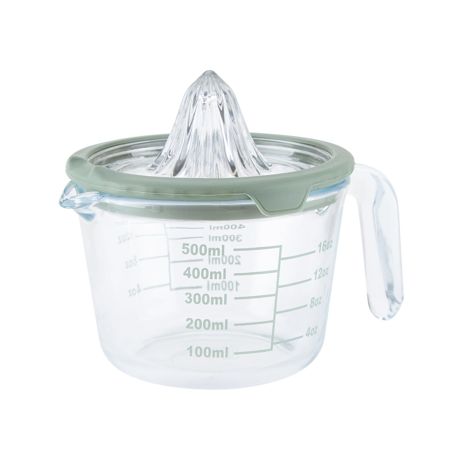 Cartman 2-Piece Glass Measuring Cup Set with Lemon & Lime Juicer - 16oz & 32oz, BPA-Free, Hand Juicer & Citrus Reamer for Cocktails, Baking, Cooking - Refreshing Green Color for Kitchen & Bar Use