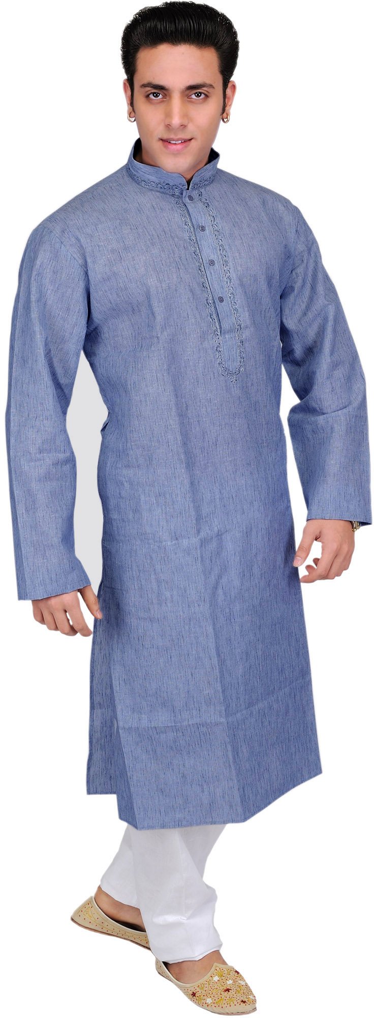 Handmade Plain Khadi Kurta Pajama Set with Elegant Neck Embroidery | Traditional Indian Ethnic Wear for Men | Perfect for Festivals, Weddings & Cultural Events