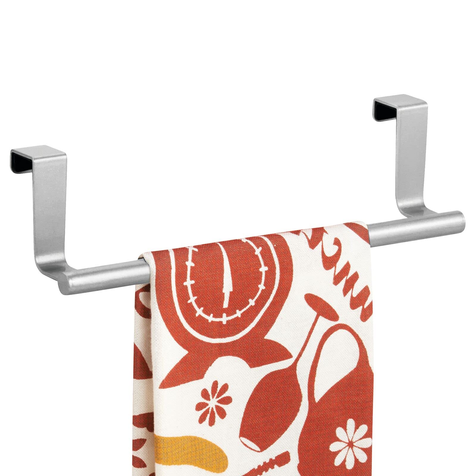 mDesign Chrome Metal Over the Cabinet Door Towel Holder - Hand Dish & Tea Towel Rack Organizer for Kitchen Bathroom - Omni Collection - Space Saving Storage Solution for Small Spaces