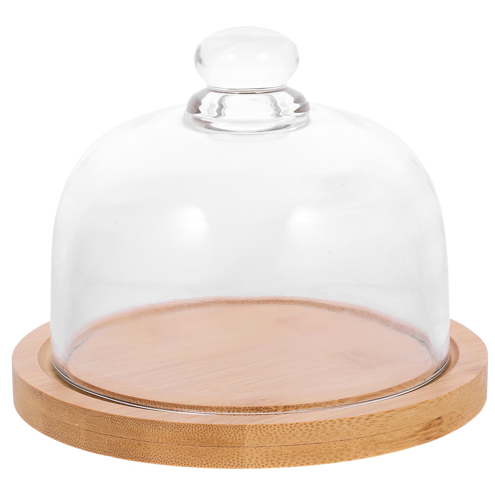 Cabilock 6.5 Inch Wooden Cake Stand with Glass Dome - Round Clear Cloche Dome Cake Plate for Dessert Display - Perfect for Cakes, Pastries, Cheese & Party Food Serving at Weddings, Tea Parties and Bakery Displays