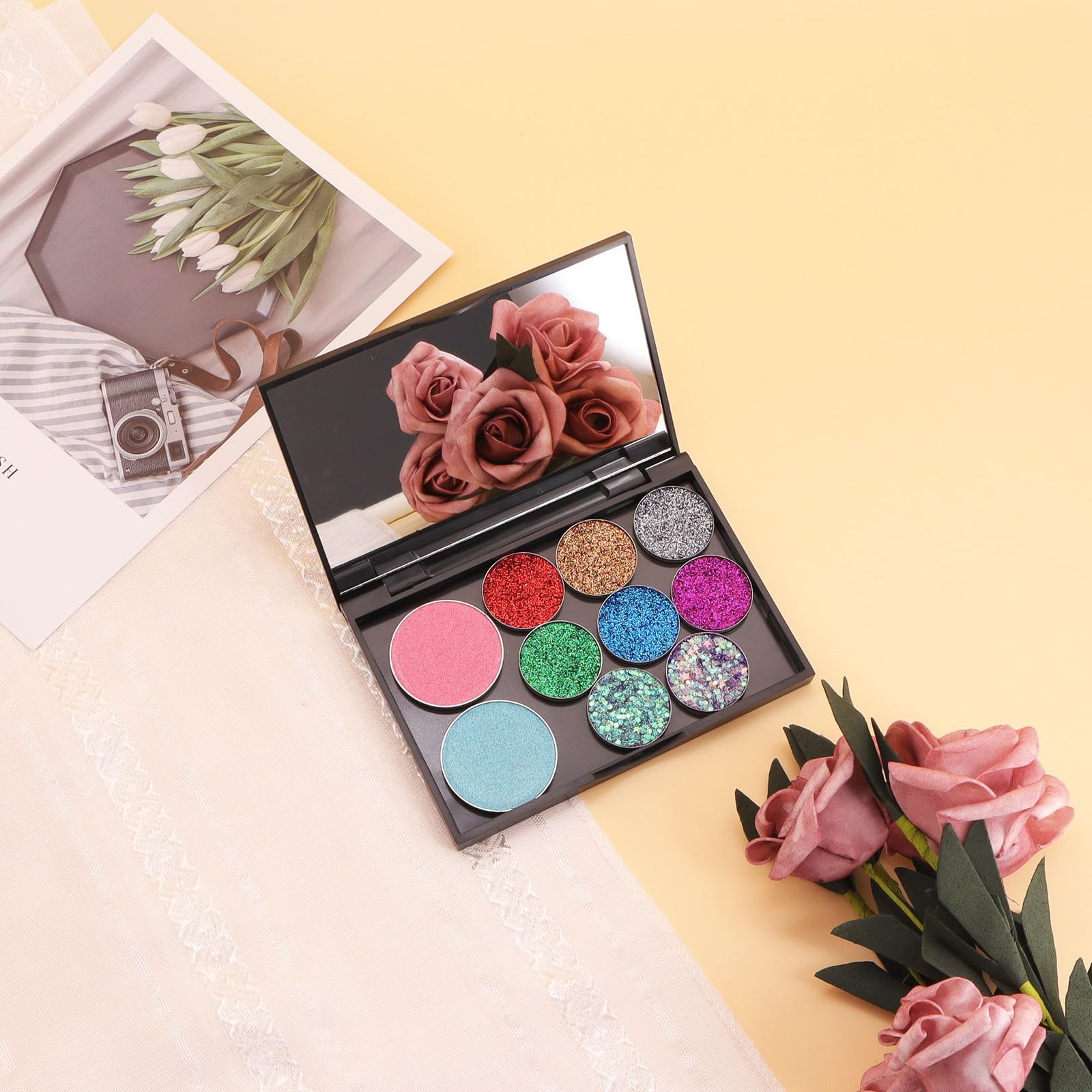 5 Pack Magnetic Makeup Palette with Mirror - Empty Cosmetic Storage Box for Eyeshadow, Lipstick, Blush, Powder, Highlighter & Contour (Small Size 4.92