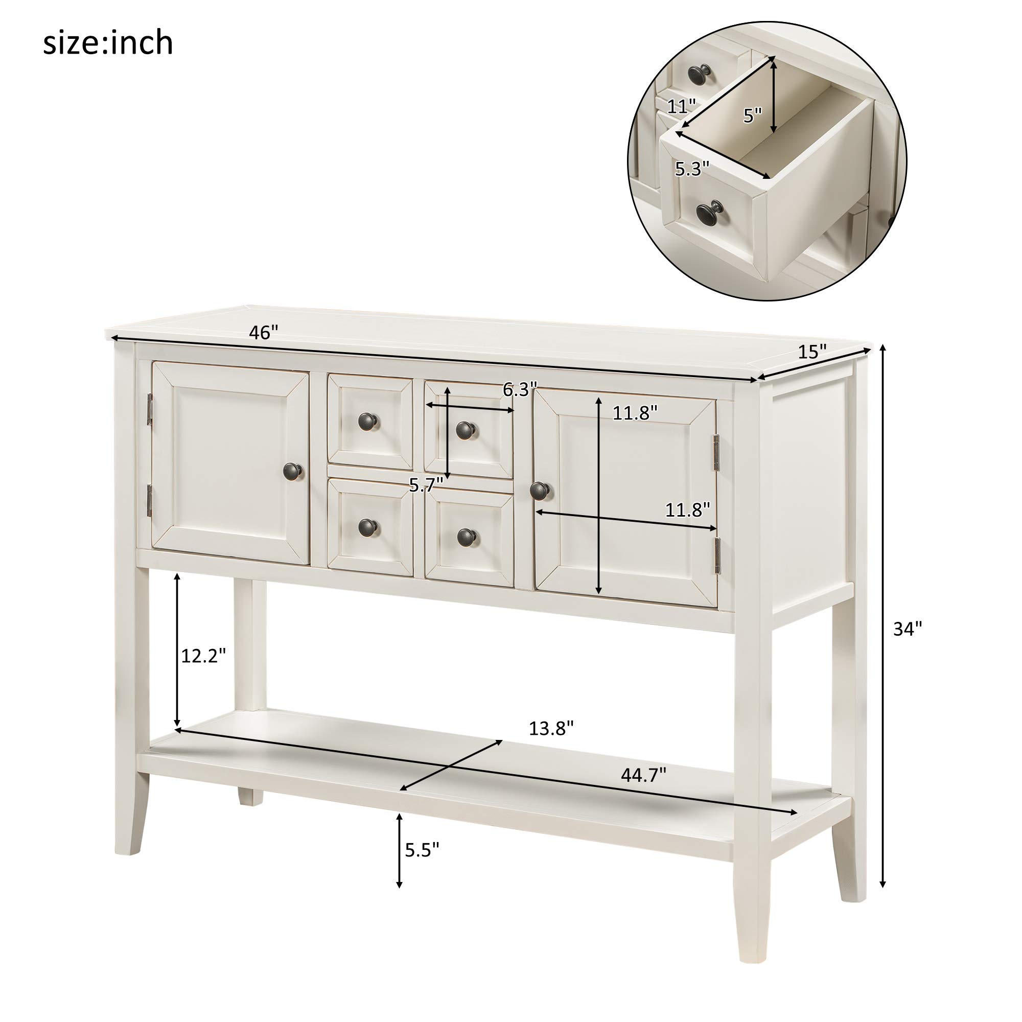 Danxee White Wood Buffet Storage Cabinet Console Table with 4 Drawers & Shelves - Kitchen, Dining Room & Living Room Furniture for Home Organization & Stylish Storage