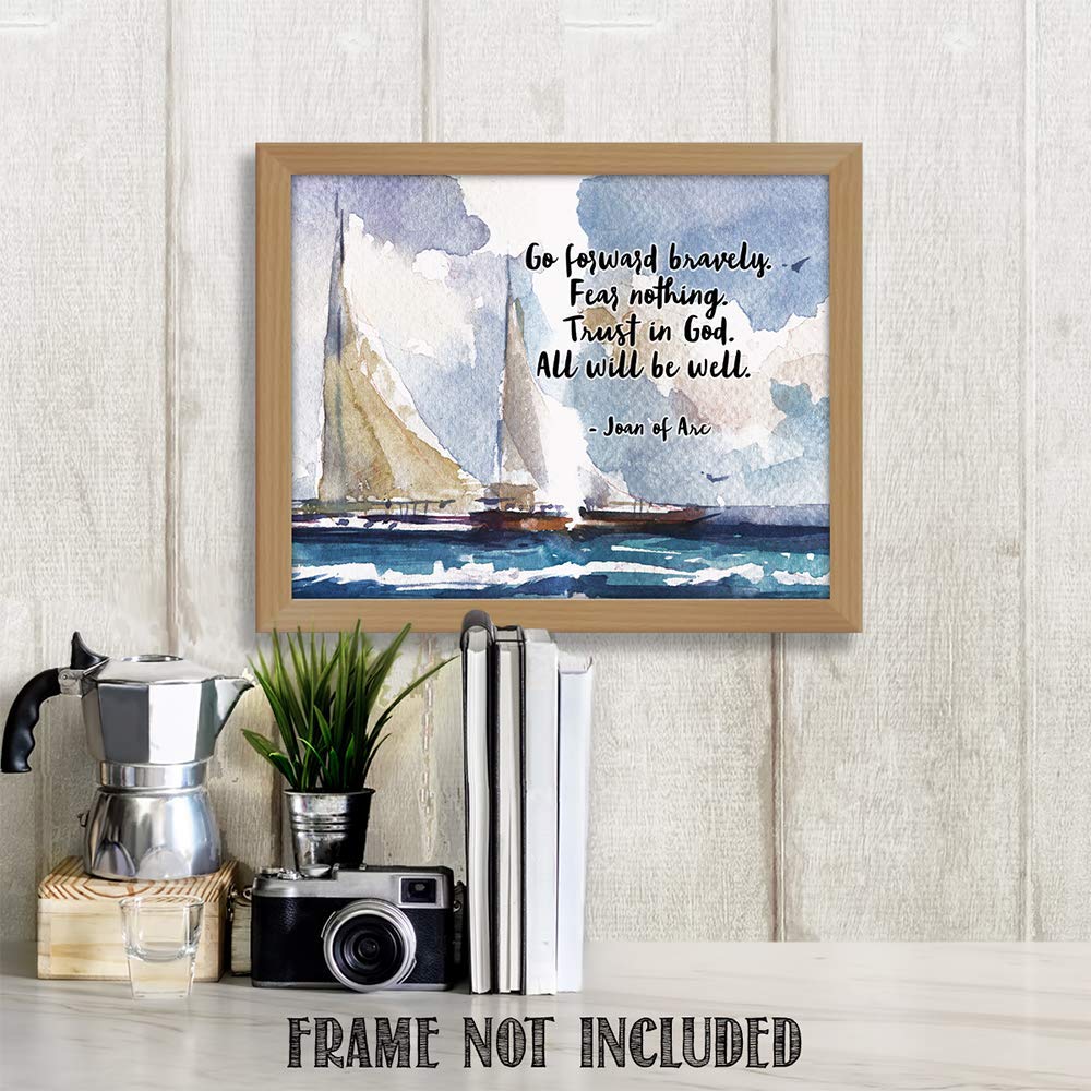 Joan of Arc Quotes Wall Art - Christian Bible Verse Decor, 11x14 Inspirational Poster Print, Religious Home & Office Wall Decor, Perfect Gift for Women, Family & Friends - Ideal for Living Room, Bedroom, Church & Birthday Celebrations (Sailing Boats Design)
