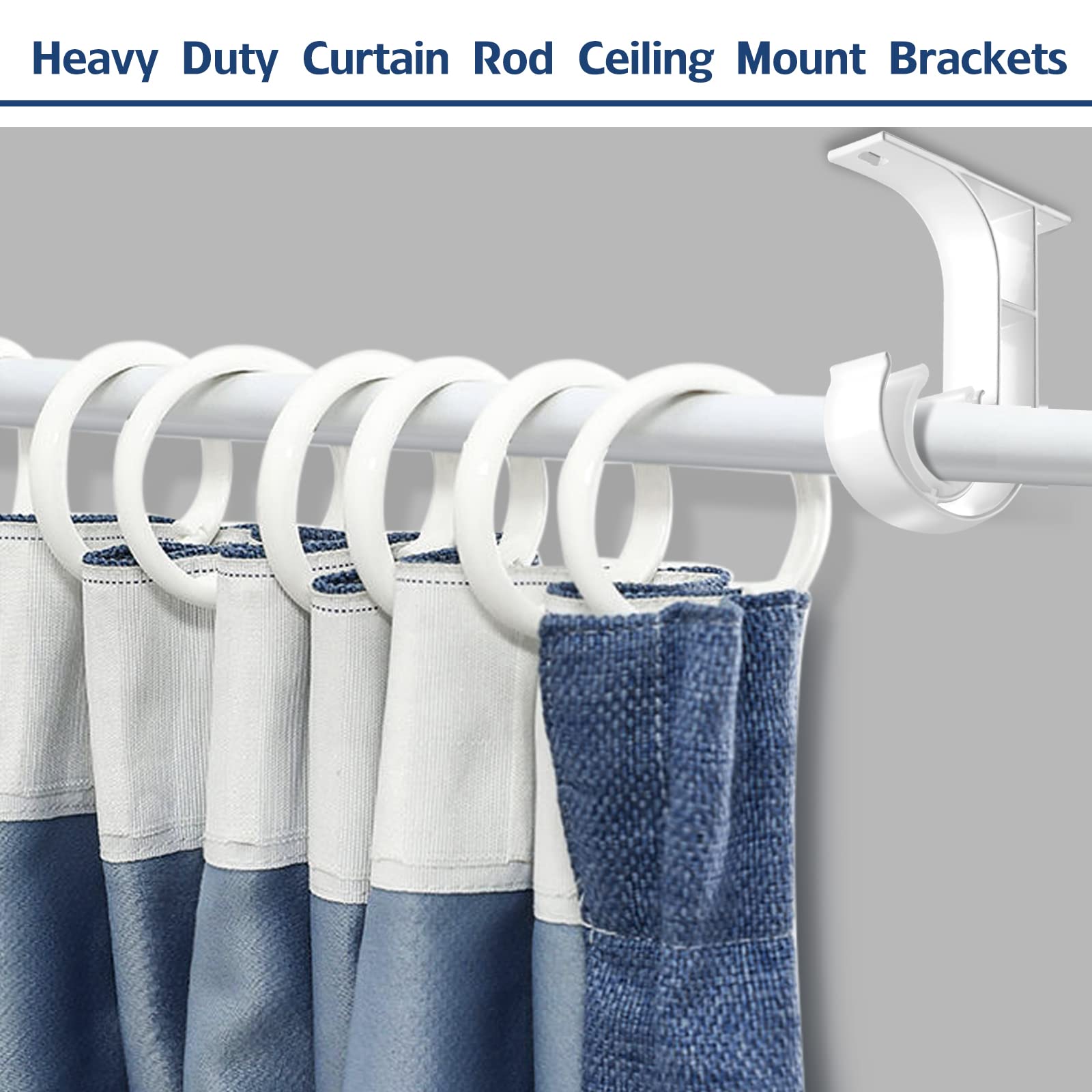 Heavy Duty White Ceiling Curtain Rod Brackets - 4 Pack for 1 Inch Rods, Durable Curtain Hangers & Hooks for Drapes - Easy Installation for Bedroom, Living Room & Home Decor