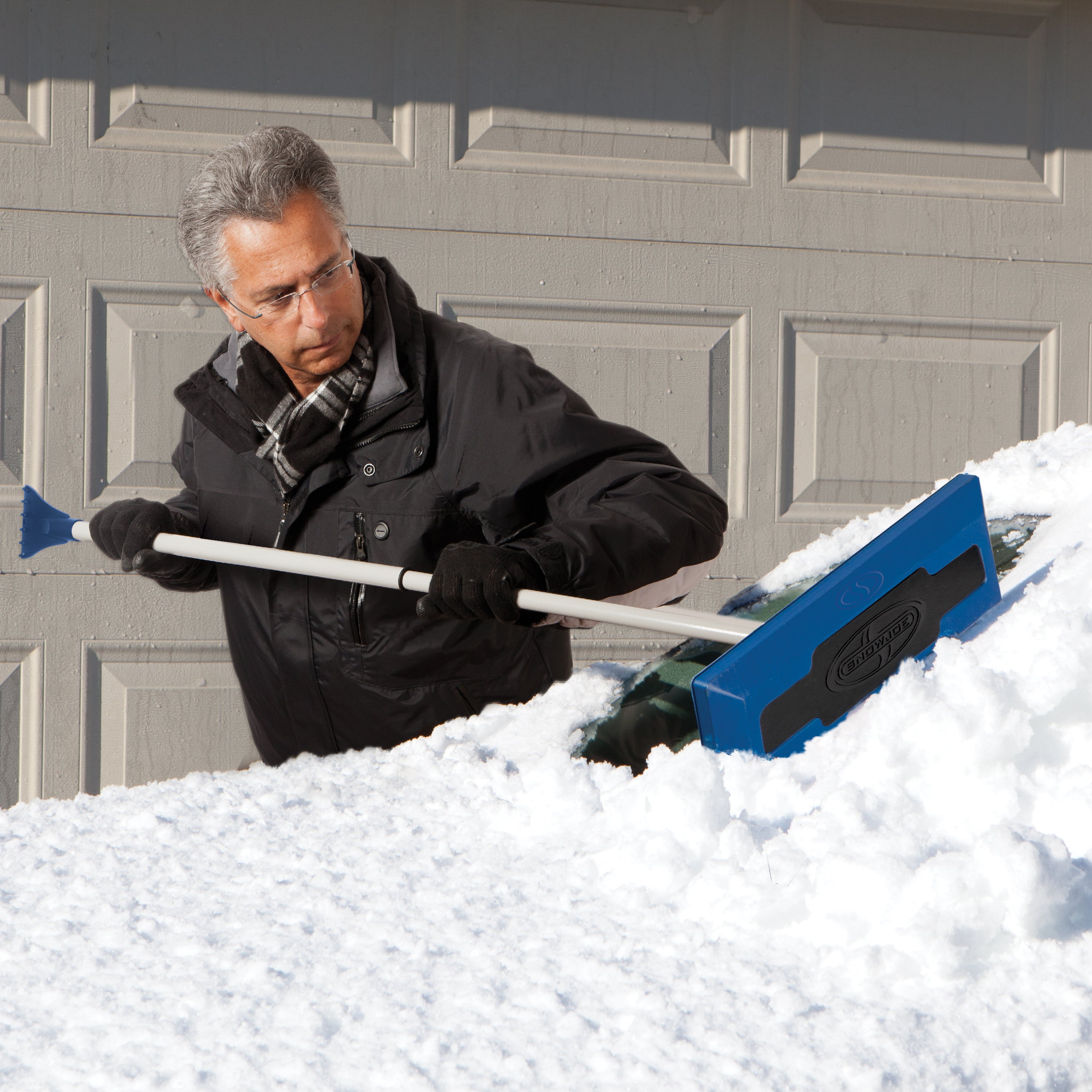 Snow Joe SJBLZD 4-in-1 Multi-Purpose Auto Snow Tool Kit with Storage Bag | Snow Broom, Ice Scraper, Brush & Shovel Combo (Blue) | Perfect for Winter Car Cleaning & Driveway Snow Removal
