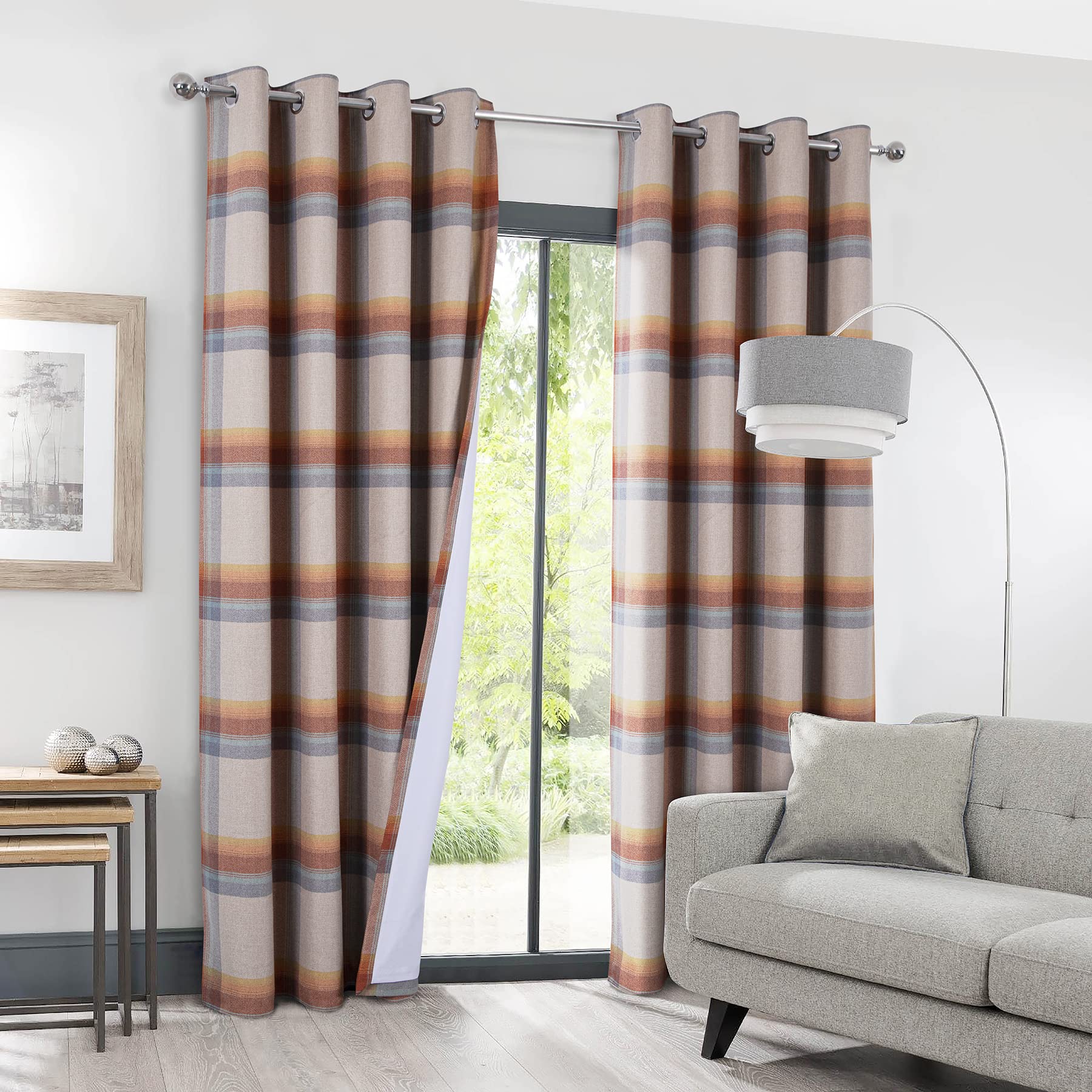 Always4u 100% Blackout Plaid Curtains - 2 Panels 54x63 Inch Thermal Insulated Grommet Window Drapes, Wool-Look Orange Tartan Pattern for Bedroom & Living Room - Perfect for Fall Decor & Light Blocking
