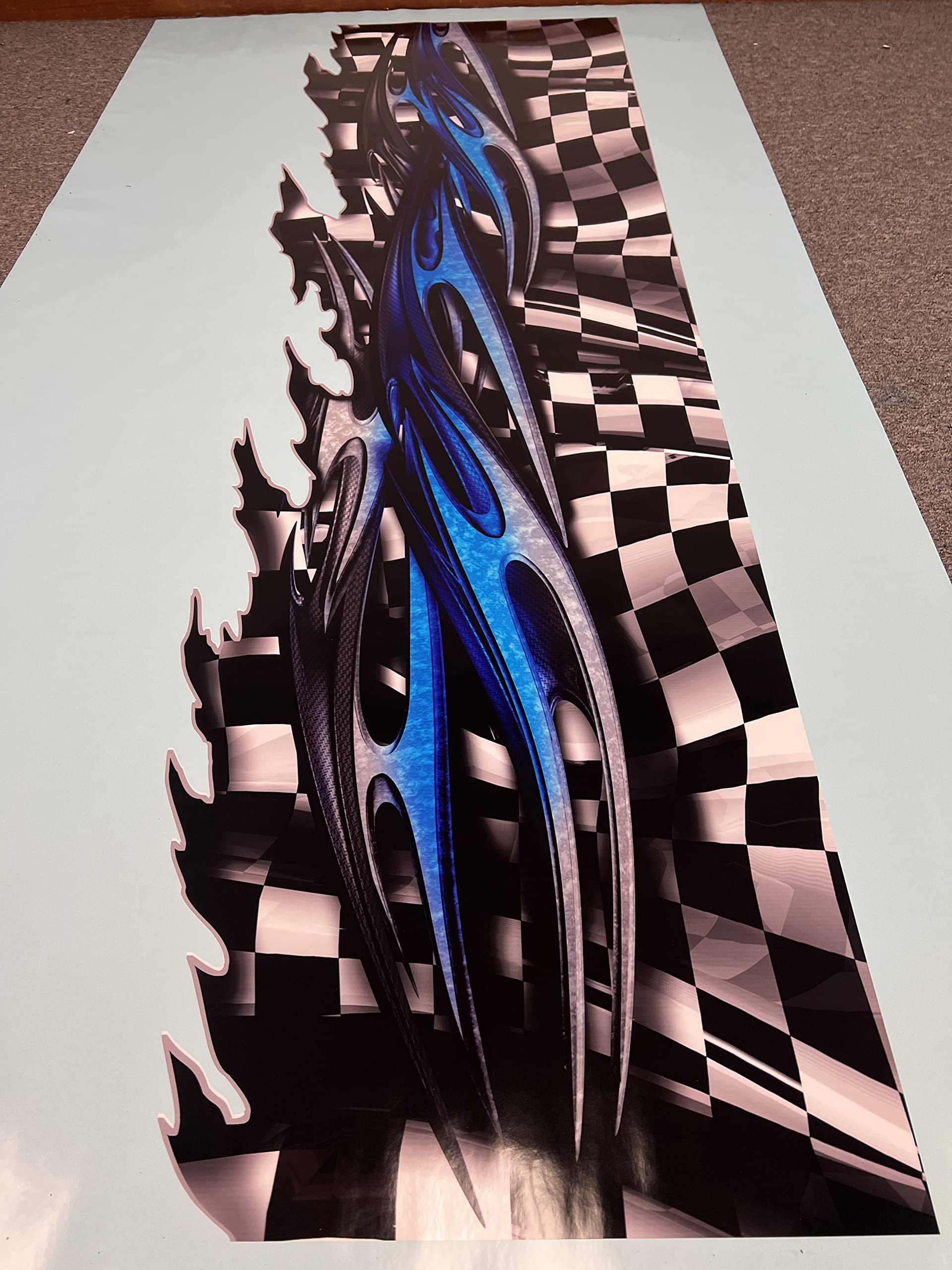 Full Color Car Vinyl Wrap - Racing Flag & Tribal Checkered Design - Ripped Metal Street Racing Graphic (22x70) - Perfect for Car Decals, Vehicle Wrapping & Motorsport Enthusiasts