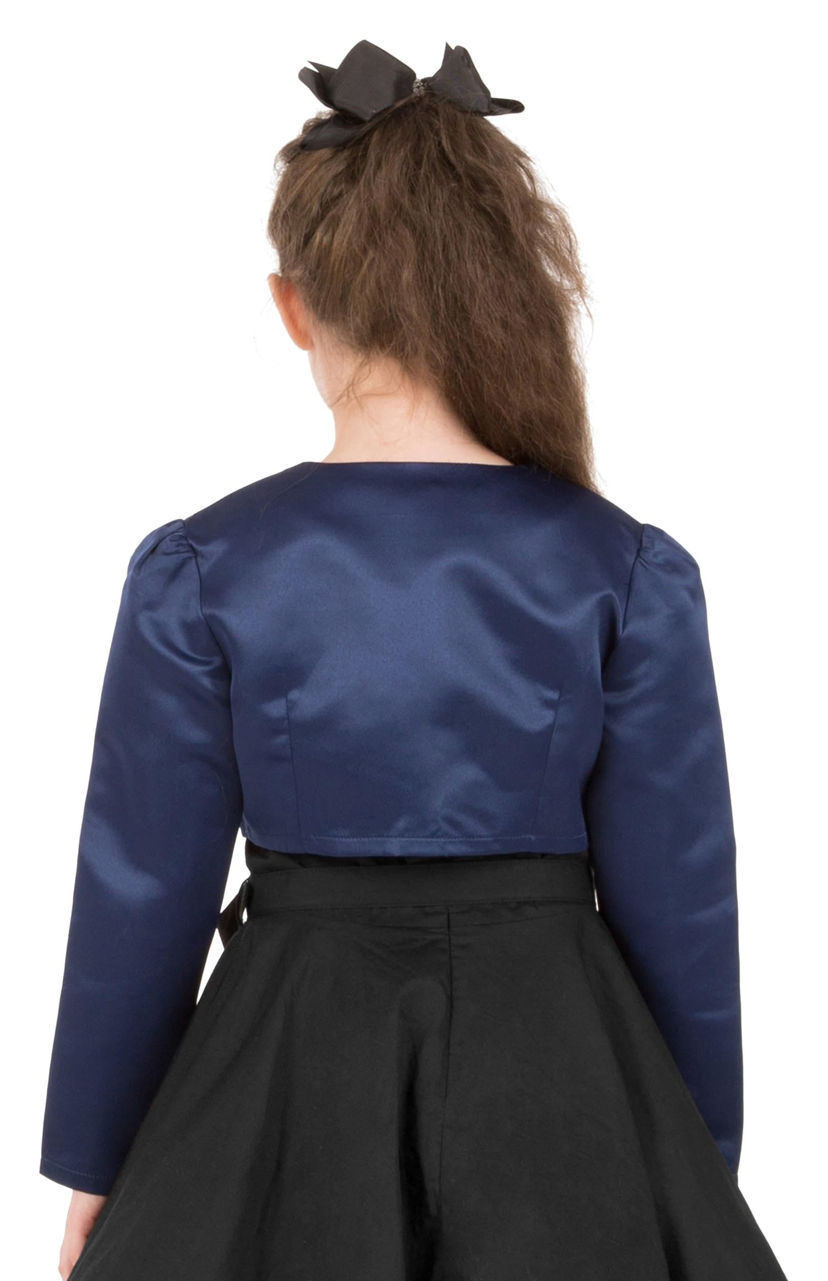 Black Butterfly Girls Satin Long Sleeve Bolero Shrug - Elegant Kids Formal Wear for Weddings, Parties & Special Occasions