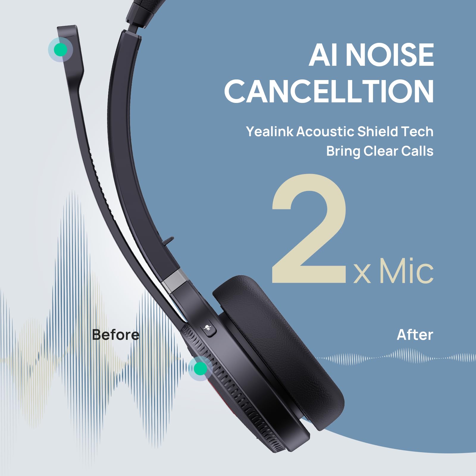 Yealink WH62 DECT Wireless Headset with Base Station | 525ft Range | Teams/Zoom Certified | Noise Cancelling Mic | 13H Talk Time | Ideal for Remote Work, Call Centers & Office Communications