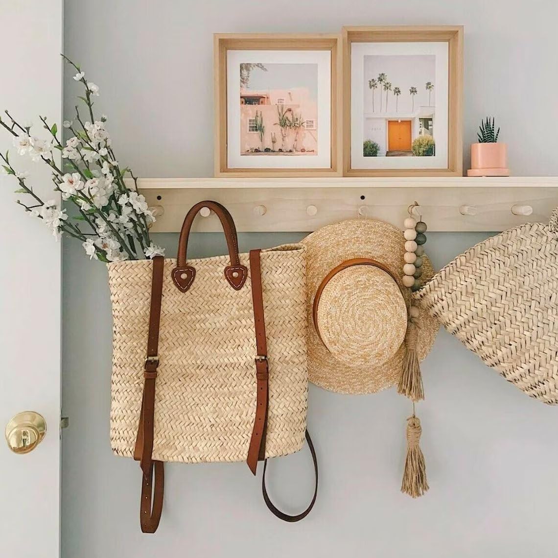 Premium Picnic Basket Backpack - Leather Fruit Basket & Woven Beach Backpack for Outdoor Picnics, French Market Shopping, and Beach Trips (Brown, No Name)