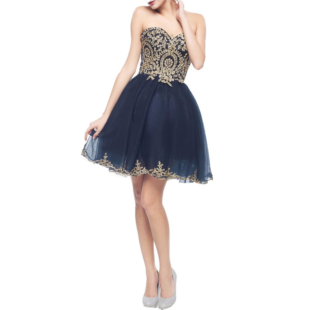 Kivary Gold Lace Crystal Embellished Short Tulle Corset Dress for Prom, Homecoming, Cocktail Parties - Elegant Evening Gown for Formal Events & Special Occasions
