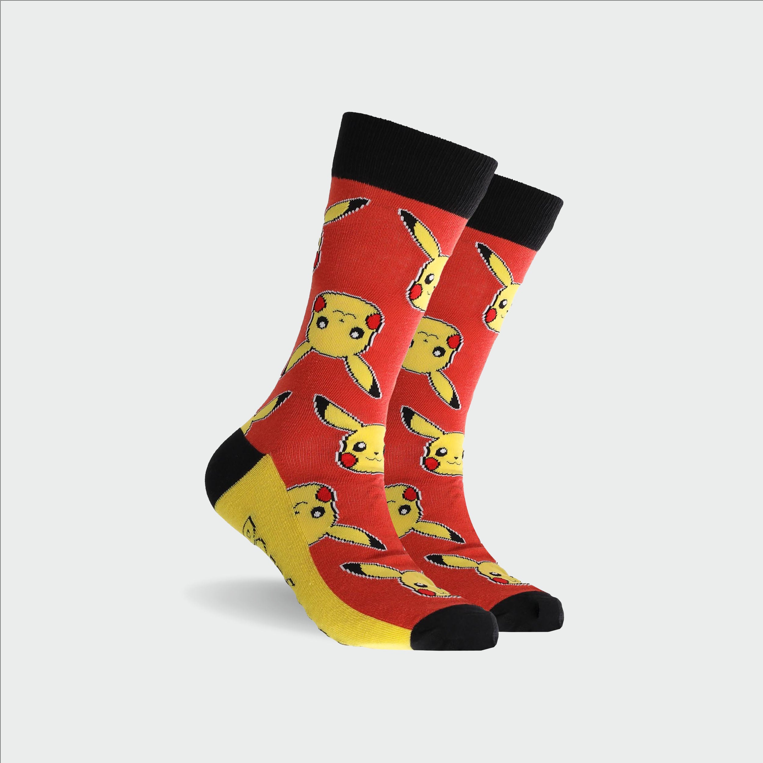 Men's Pokémon Cotton Crew Socks - Red - Comfortable Anime Cartoon Character Socks for Casual Wear & Cosplay