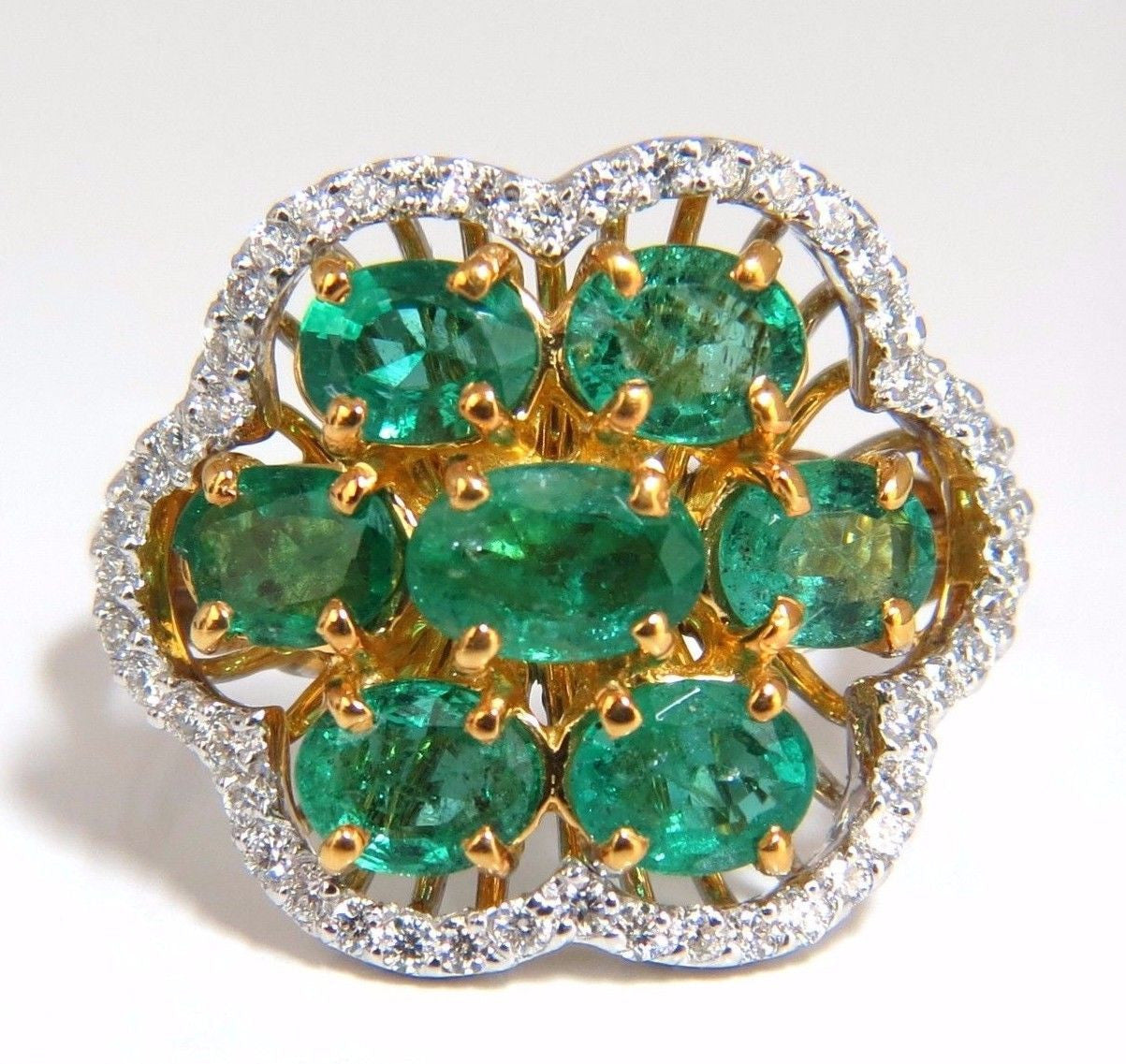 3.02 Carat Natural Oval Emerald Diamond Cocktail Ring in 14K Gold (G/VS) - Perfect for Evening Parties, Weddings & Special Occasions