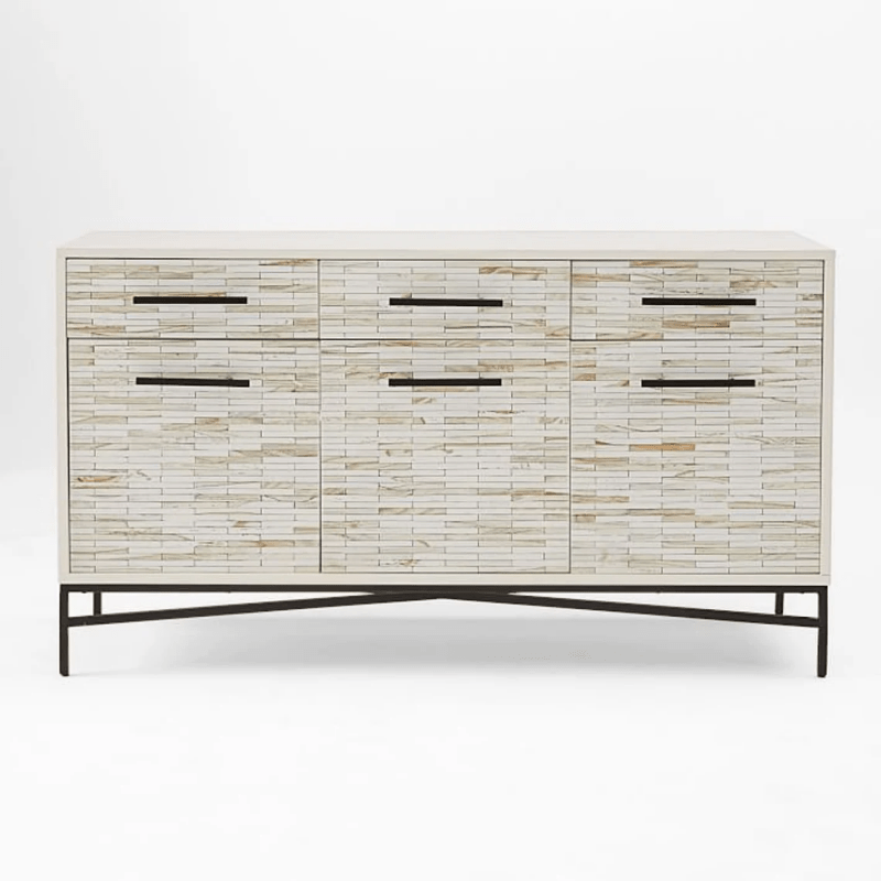 Handmade Tiled Buffet Sideboard with Metal Base - Bone Inlay Sideboard Cabinet for Dining Room, Living Room & Entryway Storage | Perfect for Home Decor & Entertaining Guests